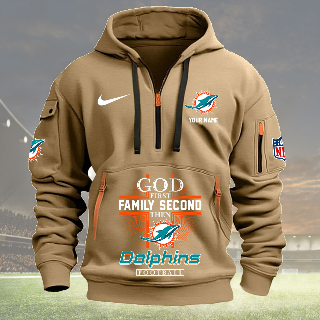 Miami Dolphins Personalized Quarter Zip Hoodie New Collection AZBTQZH000257 - Famjoys Miami Dolphins Personalized Quarter Zip Hoodie New Collection AZBTQZH000257 - Famjoys