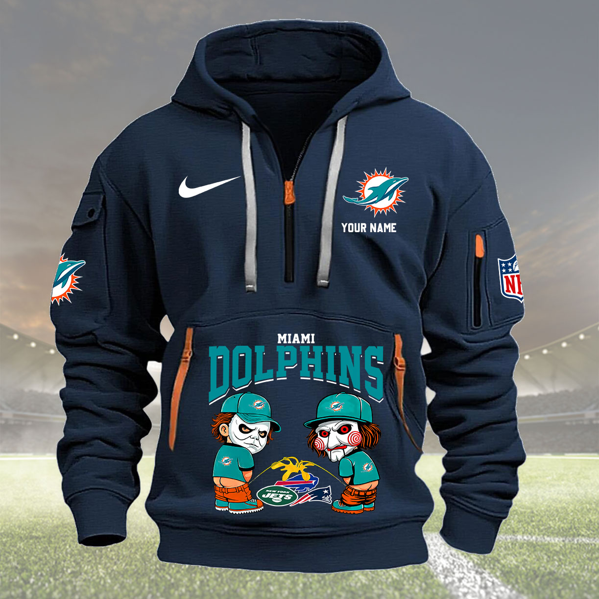 Miami Dolphins Personalized Quarter Zip Hoodie New Collection AZBTQZH000291 - Famjoys Miami Dolphins Personalized Quarter Zip Hoodie New Collection AZBTQZH000291 - Famjoys