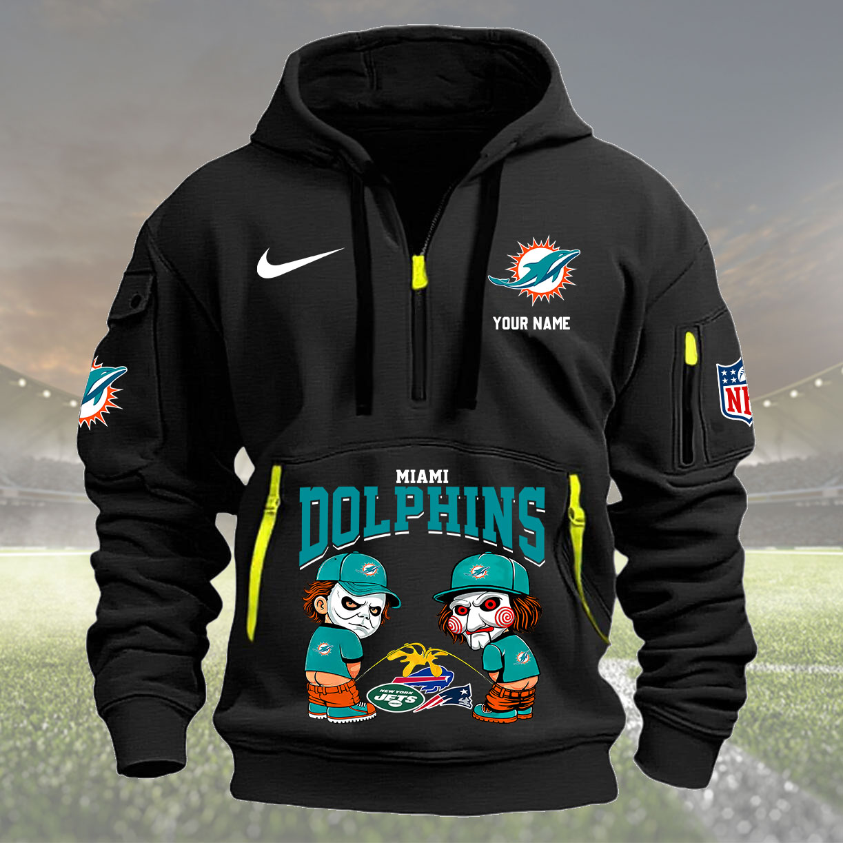 Miami Dolphins Personalized Quarter Zip Hoodie New Collection AZBTQZH000291 - Famjoys Miami Dolphins Personalized Quarter Zip Hoodie New Collection AZBTQZH000291 - Famjoys