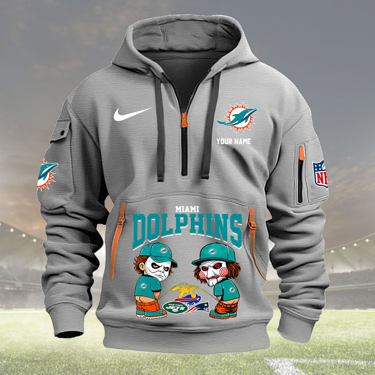 Miami Dolphins Personalized Quarter Zip Hoodie New Collection AZBTQZH000291 - Famjoys Miami Dolphins Personalized Quarter Zip Hoodie New Collection AZBTQZH000291 - Famjoys