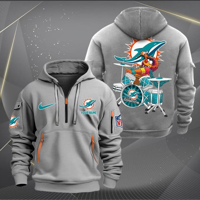 Miami Dolphins Premium Personalized Quarter Zip Hoodie AZBTCQZH000020 - Famjoys Miami Dolphins Premium Personalized Quarter Zip Hoodie AZBTCQZH000020 - Famjoys