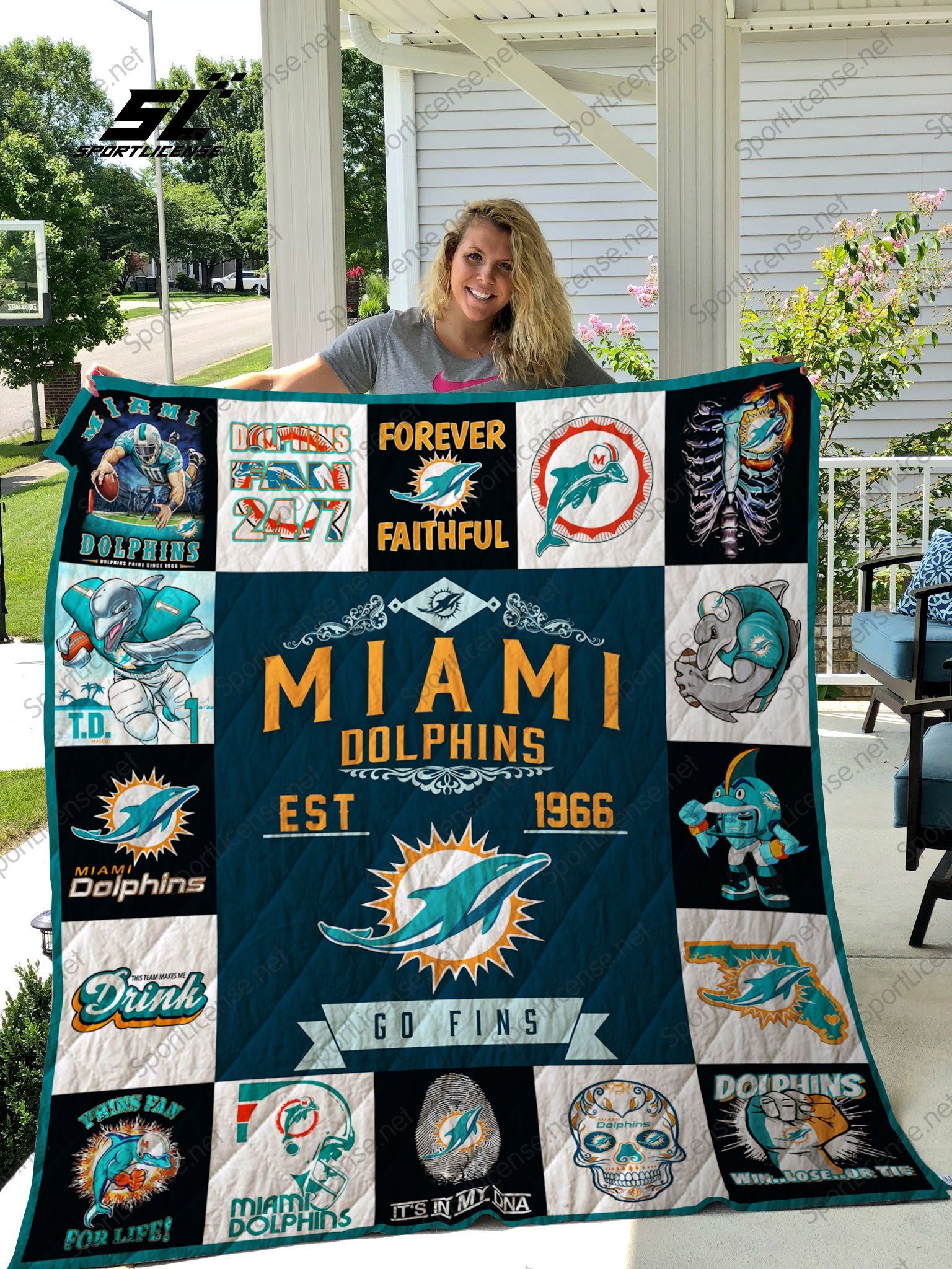 Miami Dolphins Quilt Blanket 01 - Famjoys Miami Dolphins Quilt Blanket 01 - Famjoys