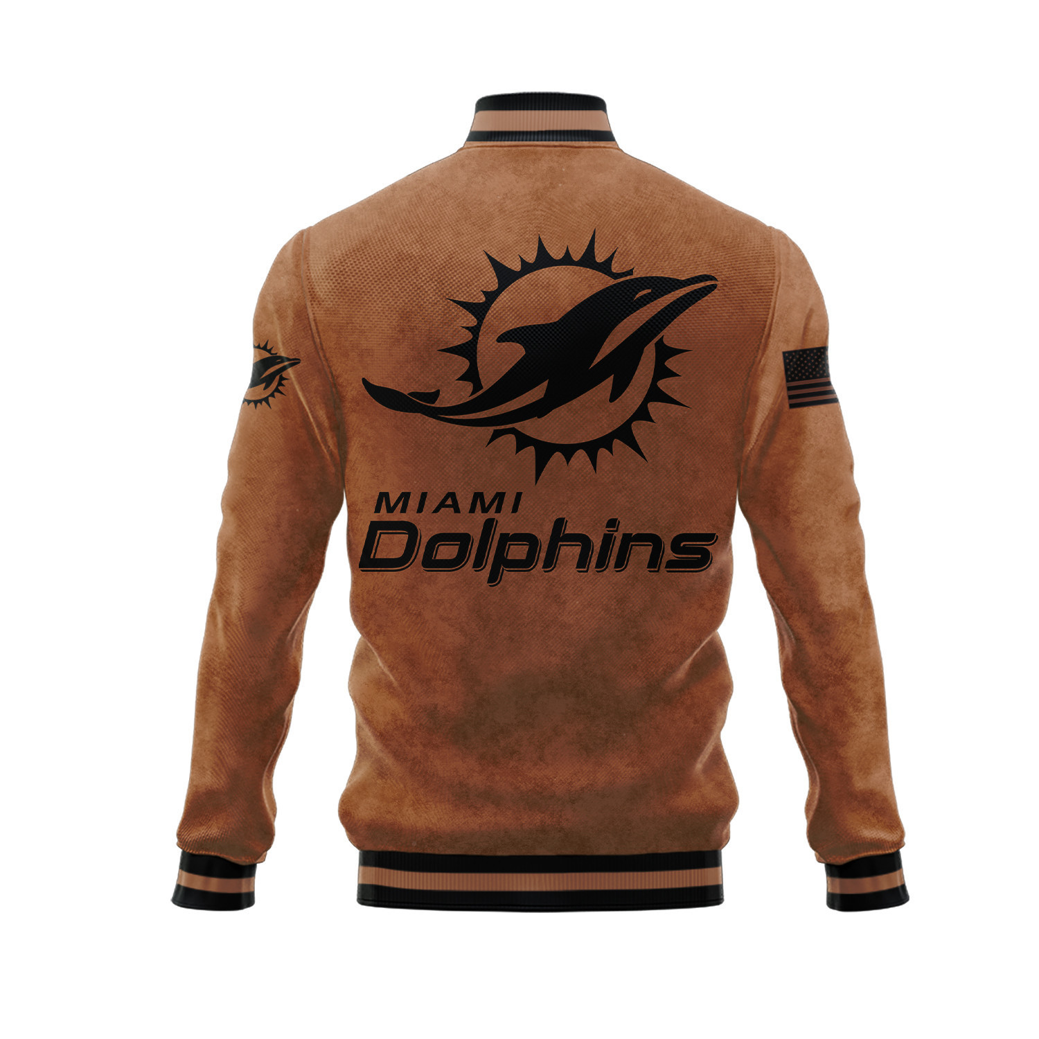 Miami Dolphins Salute To Service Club Baseball Jacket Varsity Jacket - Brown - Famjoys Miami Dolphins Salute To Service Club Baseball Jacket Varsity Jacket - Brown - Famjoys