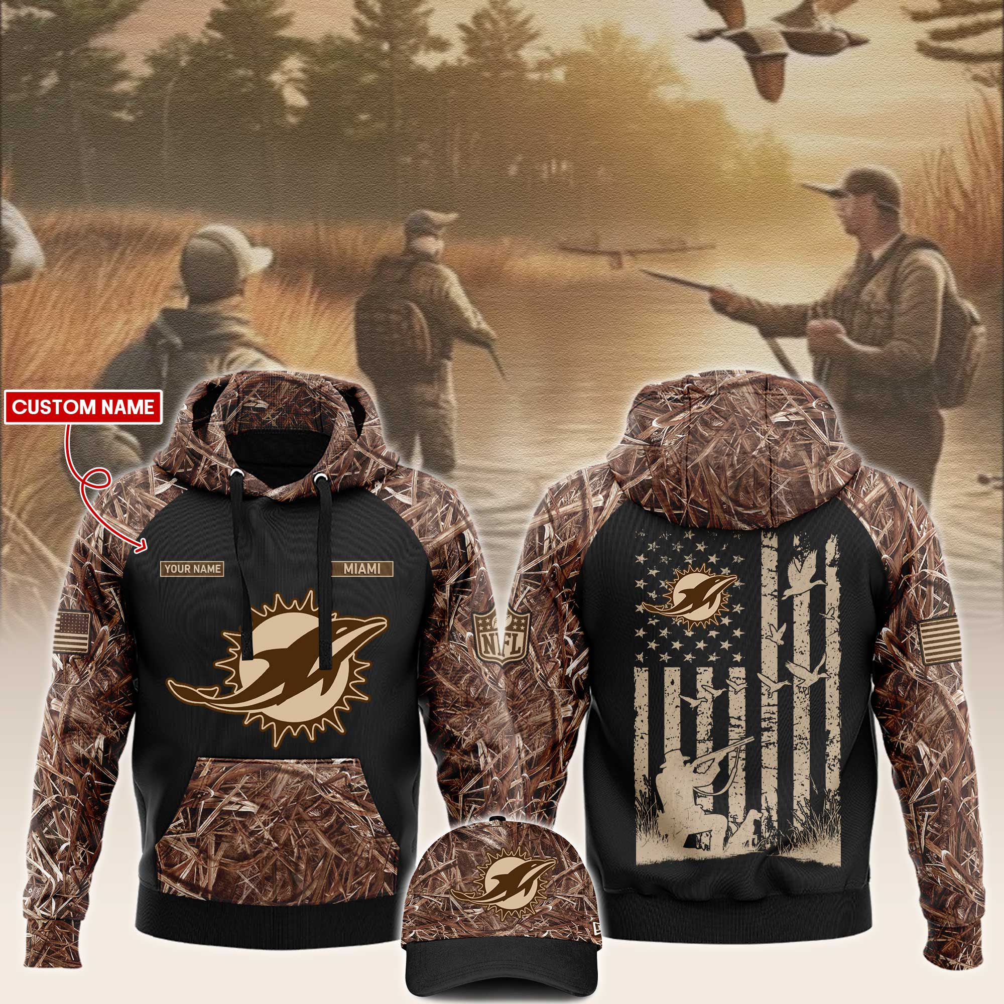 Miami Dolphins x Hunting Hoodie V2 - Famjoys Miami Dolphins x Hunting Hoodie V2 - Famjoys