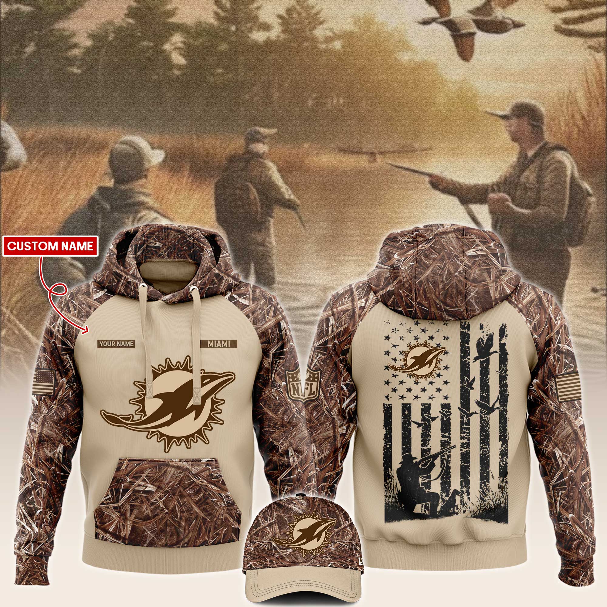 Miami Dolphins x Hunting Hoodie V2 - Famjoys Miami Dolphins x Hunting Hoodie V2 - Famjoys