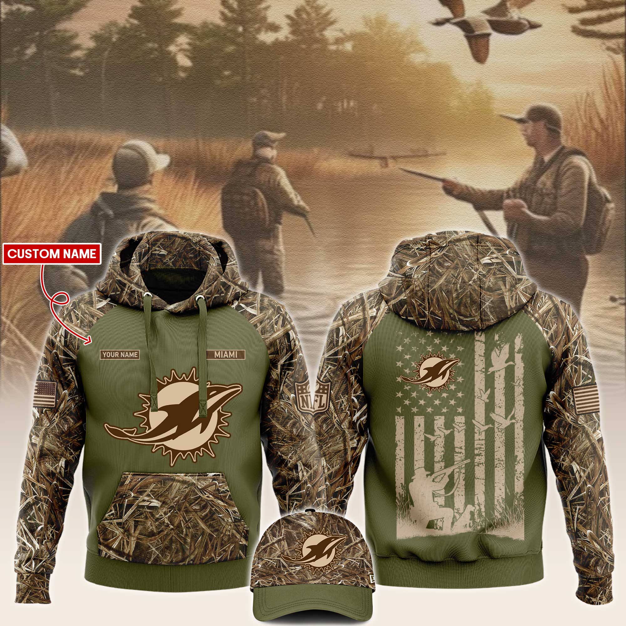 Miami Dolphins x Hunting Hoodie V2 - Famjoys Miami Dolphins x Hunting Hoodie V2 - Famjoys