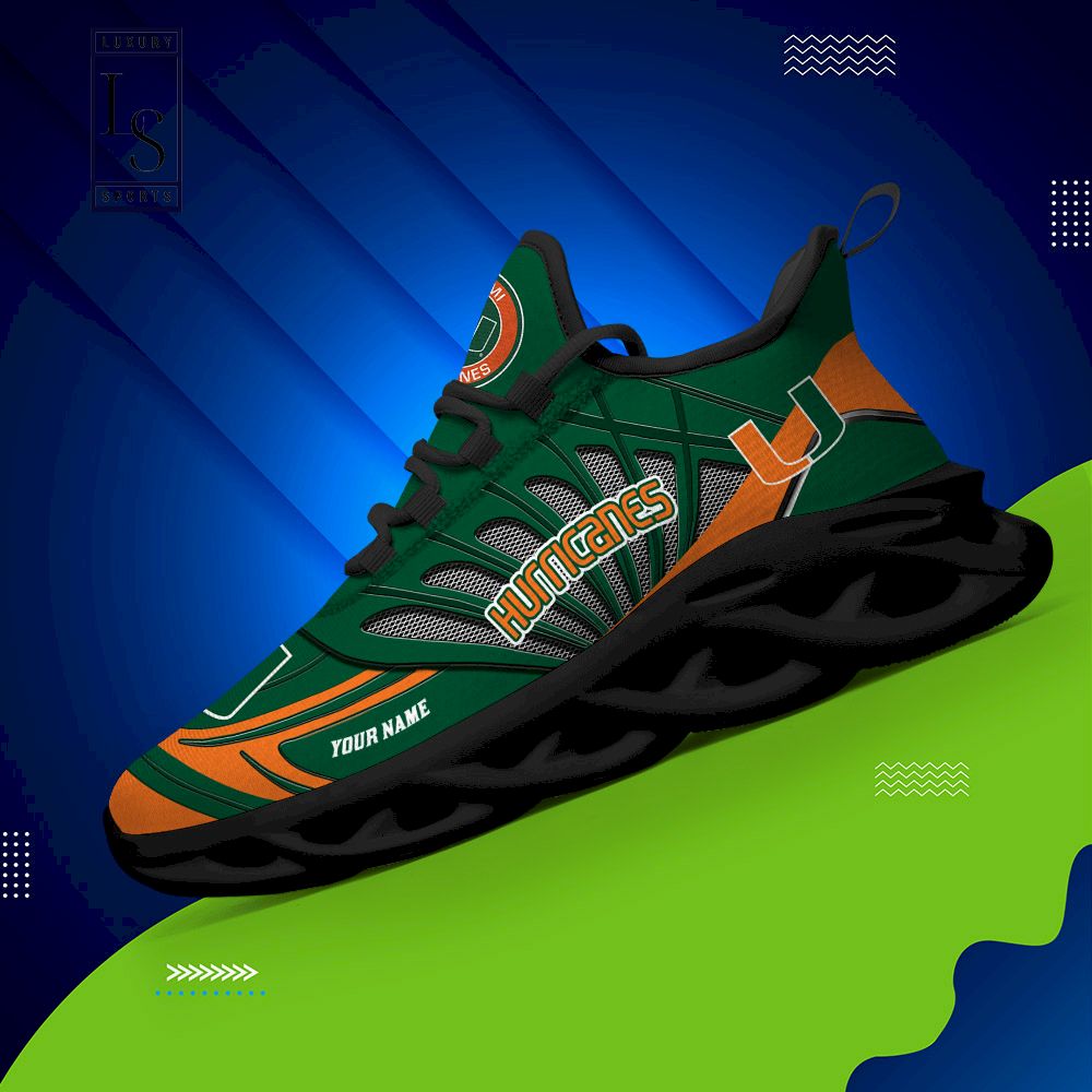 Miami Hurricanes Custom Name Max Soul Shoes - Famjoys Miami Hurricanes Custom Name Max Soul Shoes - Famjoys
