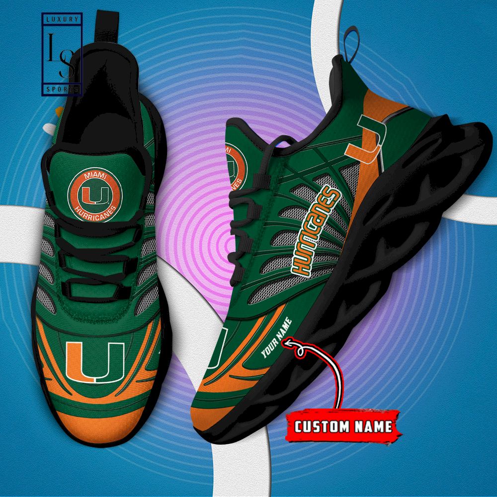 Miami Hurricanes Custom Name Max Soul Shoes - Famjoys Miami Hurricanes Custom Name Max Soul Shoes - Famjoys