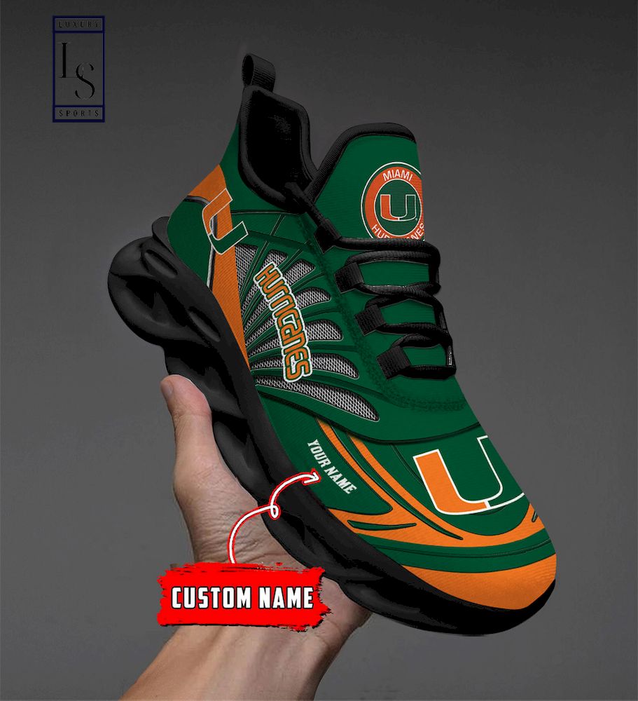 Miami Hurricanes Custom Name Max Soul Shoes - Famjoys Miami Hurricanes Custom Name Max Soul Shoes - Famjoys