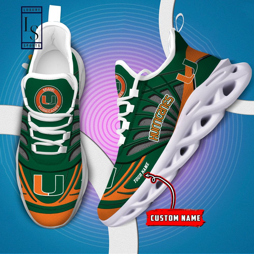Miami Hurricanes Custom Name Max Soul Shoes - Famjoys Miami Hurricanes Custom Name Max Soul Shoes - Famjoys