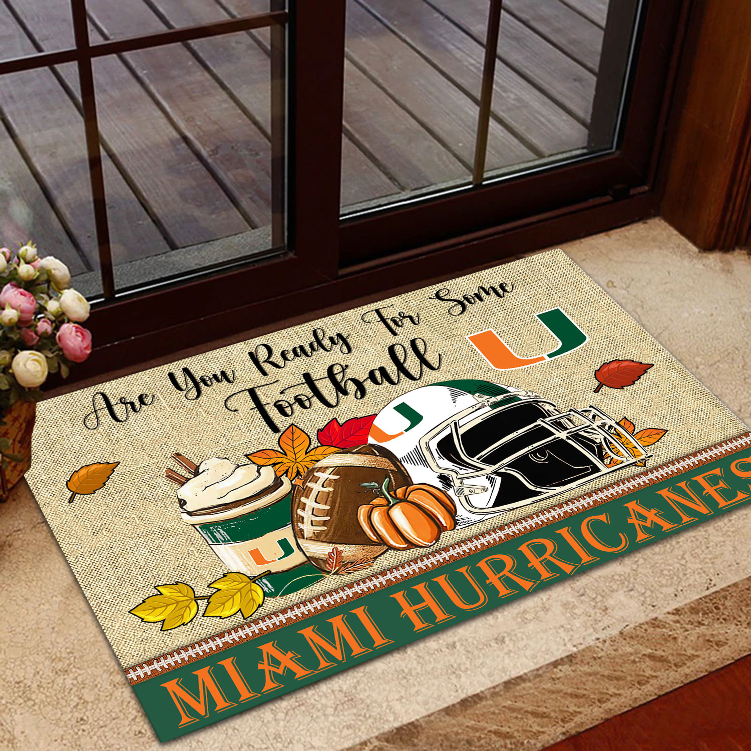 Miami Hurricanes Fall Football Custom Doormat - Custom Text - Famjoys Miami Hurricanes Fall Football Custom Doormat - Custom Text - Famjoys