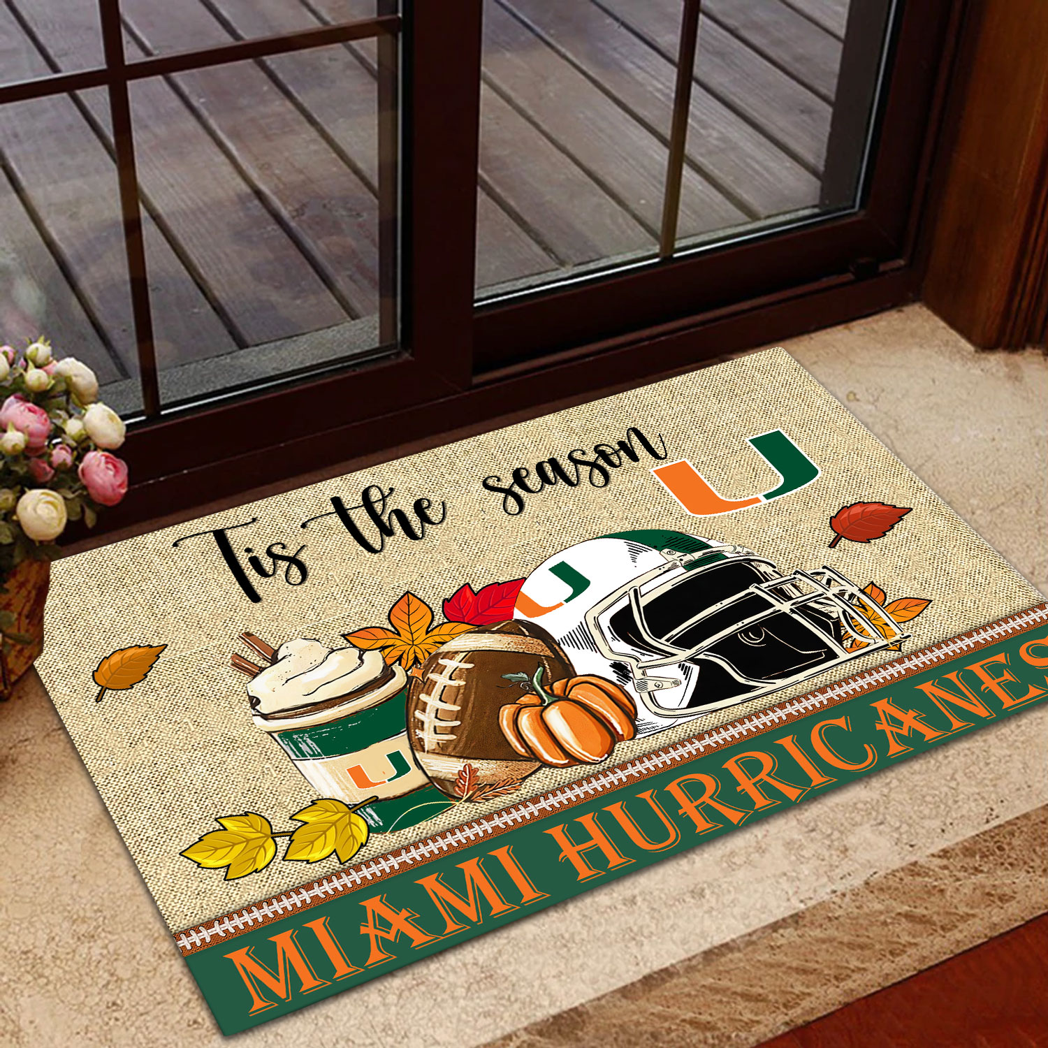Miami Hurricanes Fall Football Custom Doormat - Custom Text - Famjoys Miami Hurricanes Fall Football Custom Doormat - Custom Text - Famjoys