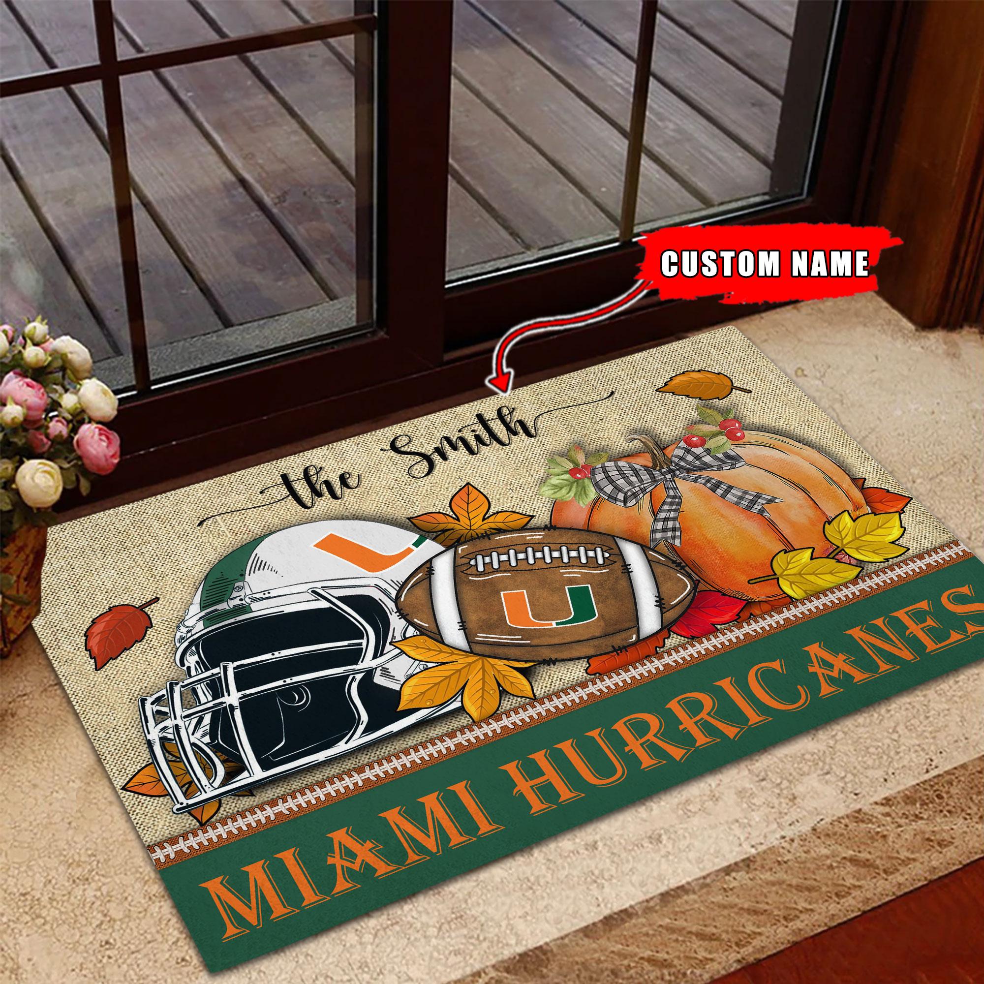 Miami Hurricanes Fall Football Doormat - Famjoys Miami Hurricanes Fall Football Doormat - Famjoys