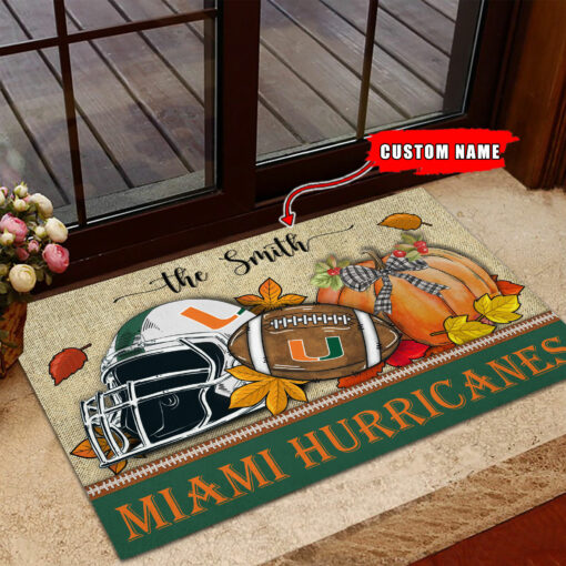 Miami Hurricanes Fall Football Doormat - Famjoys Miami Hurricanes Fall Football Doormat - Famjoys
