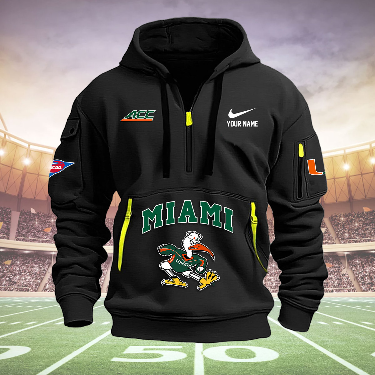 Miami hurricanes football Heavy Hoodie - Famjoys Miami hurricanes football Heavy Hoodie - Famjoys