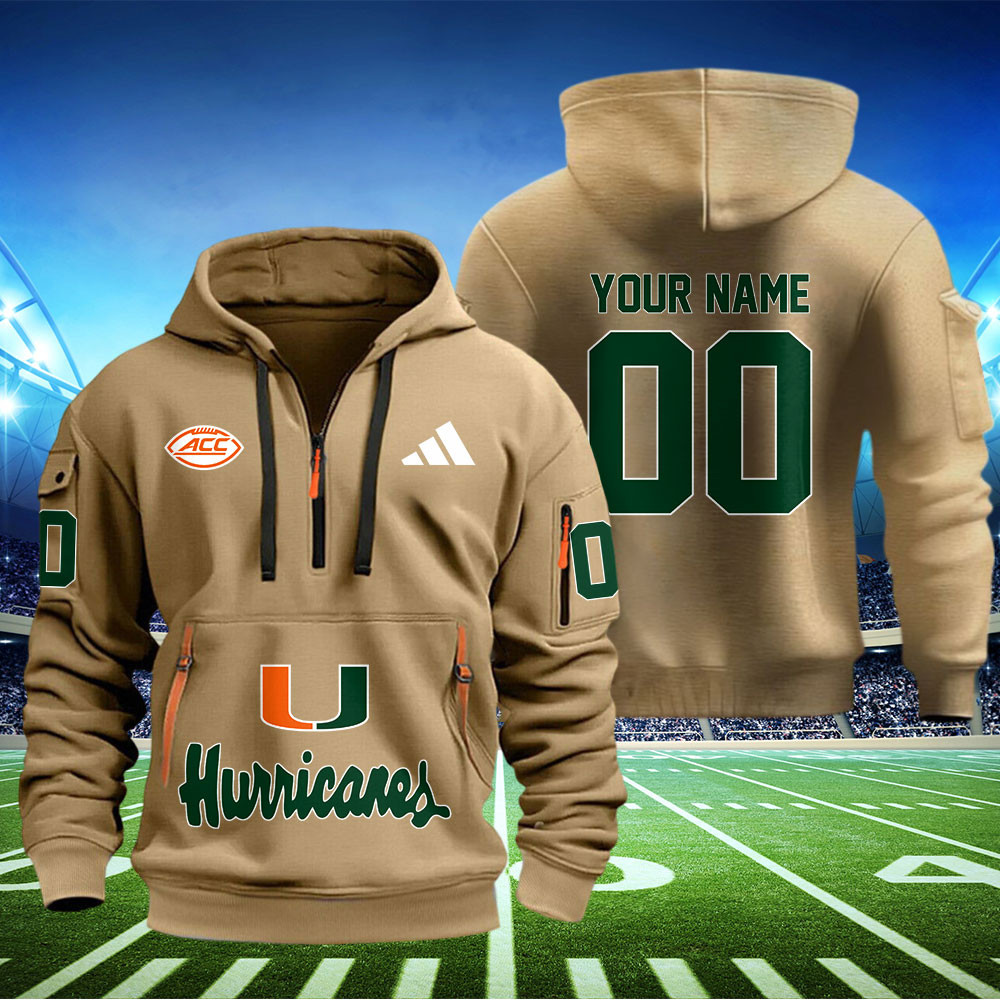 Miami Hurricanes Football Quarter Zip Hoodie - Famjoys Miami Hurricanes Football Quarter Zip Hoodie - Famjoys