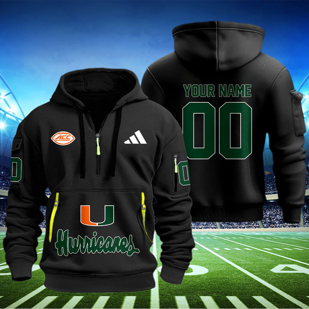 Miami Hurricanes Football Quarter Zip Hoodie - Famjoys Miami Hurricanes Football Quarter Zip Hoodie - Famjoys