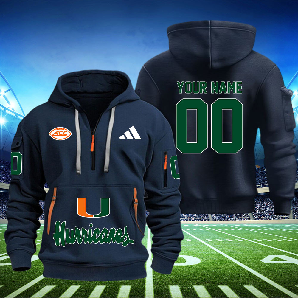 Miami Hurricanes Football Quarter Zip Hoodie - Famjoys Miami Hurricanes Football Quarter Zip Hoodie - Famjoys