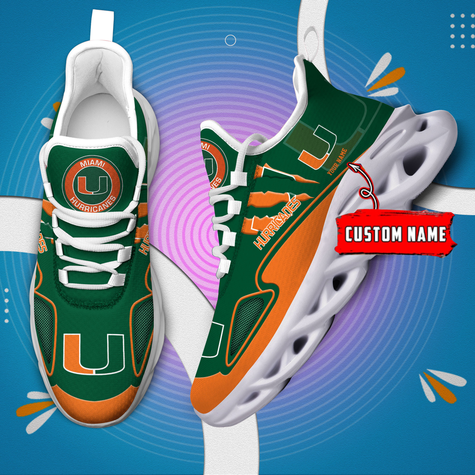 Miami Hurricanes Max Soul Shoes - Famjoys Miami Hurricanes Max Soul Shoes - Famjoys