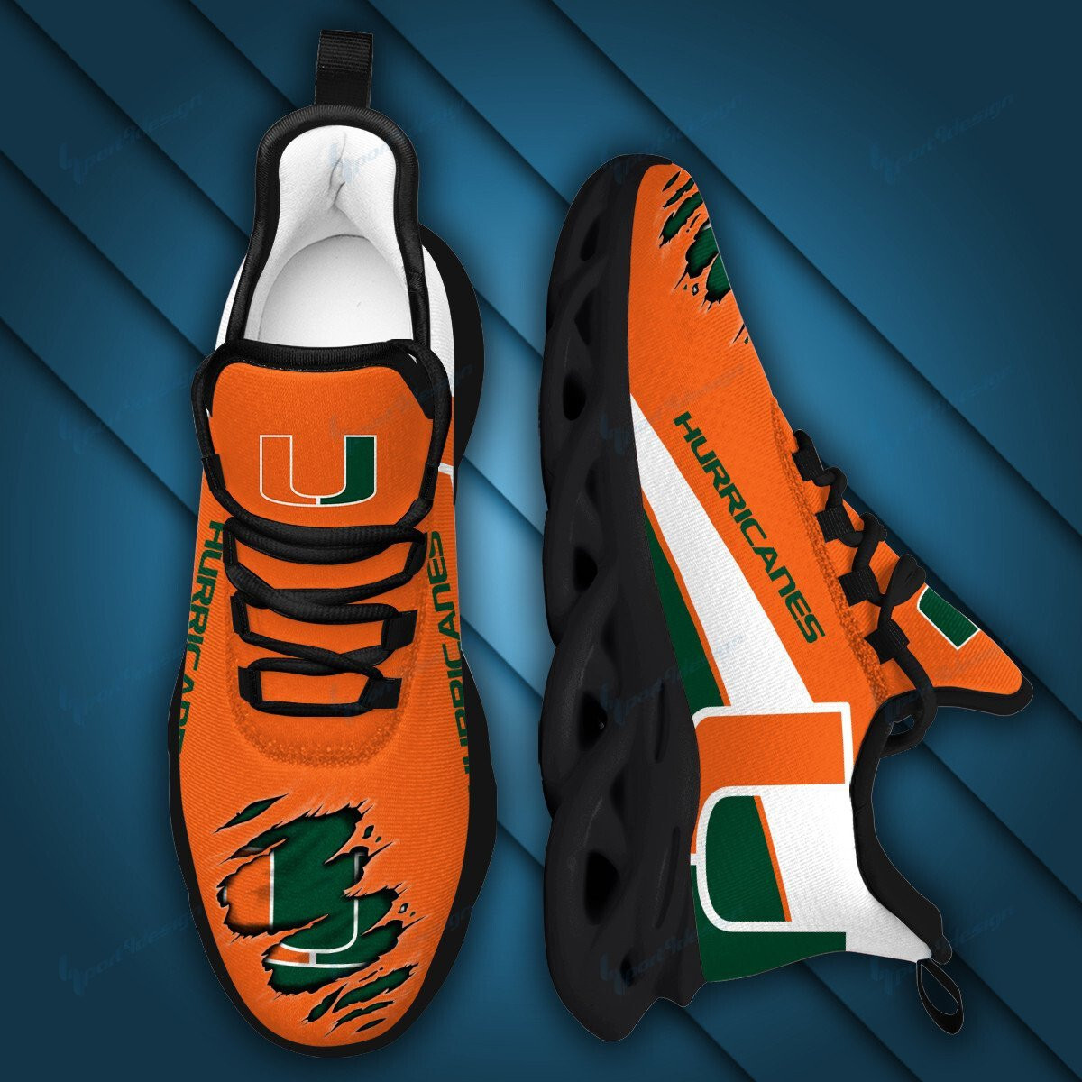 Miami Hurricanes Max Soul YZ Running Sneakers 991 - Famjoys Miami Hurricanes Max Soul YZ Running Sneakers 991 - Famjoys