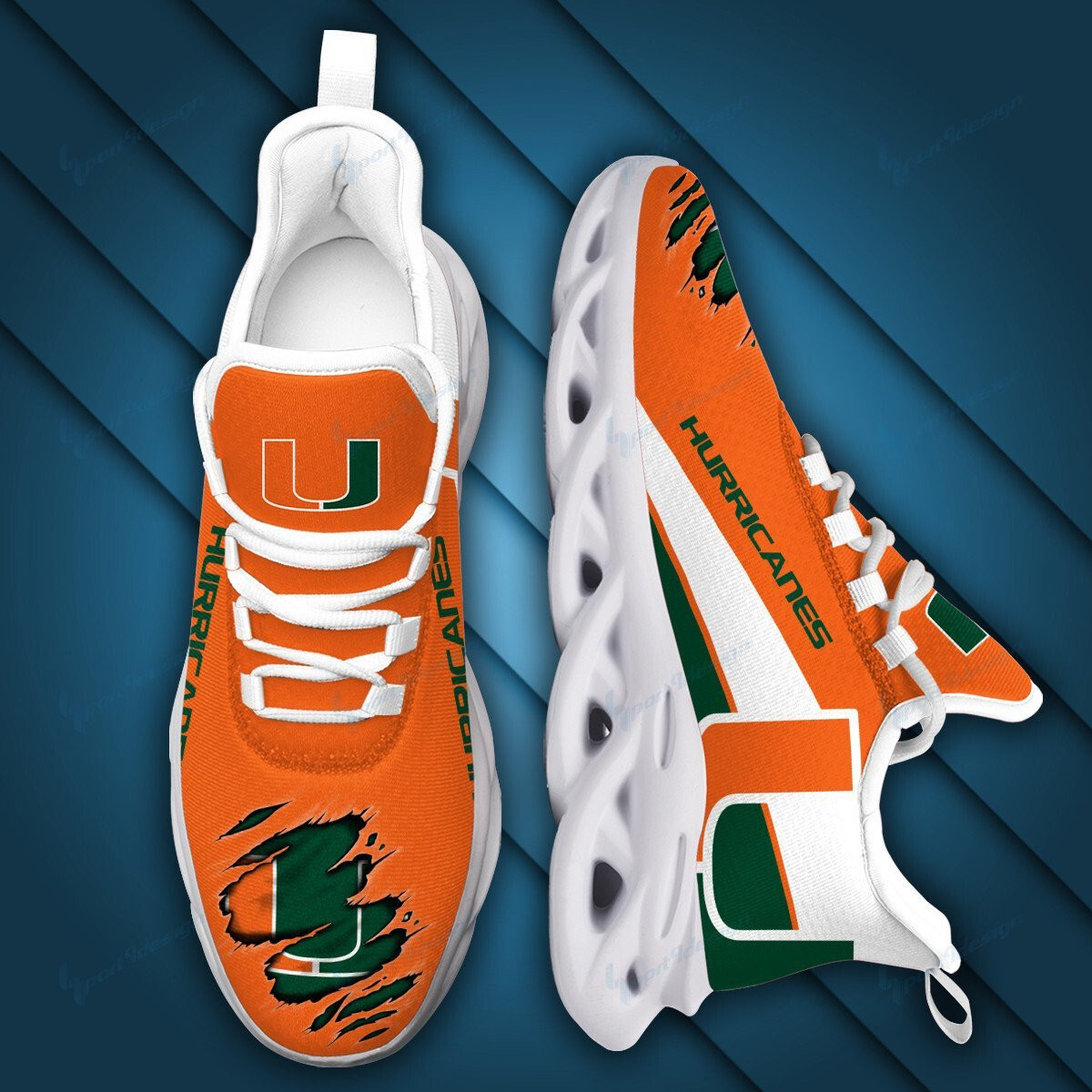 Miami Hurricanes Max Soul YZ Running Sneakers 991 - Famjoys Miami Hurricanes Max Soul YZ Running Sneakers 991 - Famjoys
