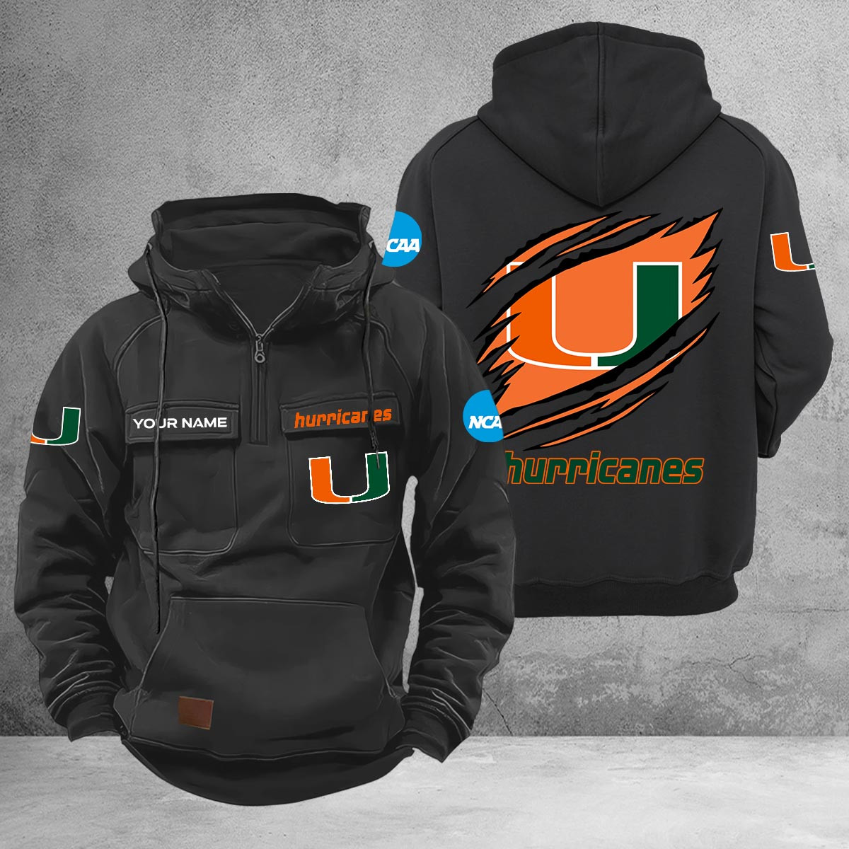 Miami Hurricanes Multi-Pockets Zip-Up Hoodie - Famjoys Miami Hurricanes Multi-Pockets Zip-Up Hoodie - Famjoys
