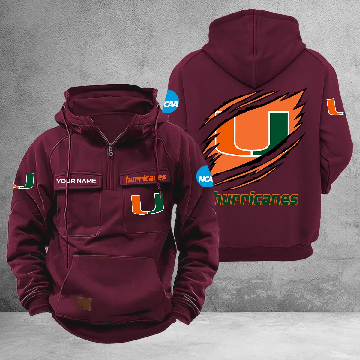 Miami Hurricanes Multi-Pockets Zip-Up Hoodie - Famjoys Miami Hurricanes Multi-Pockets Zip-Up Hoodie - Famjoys