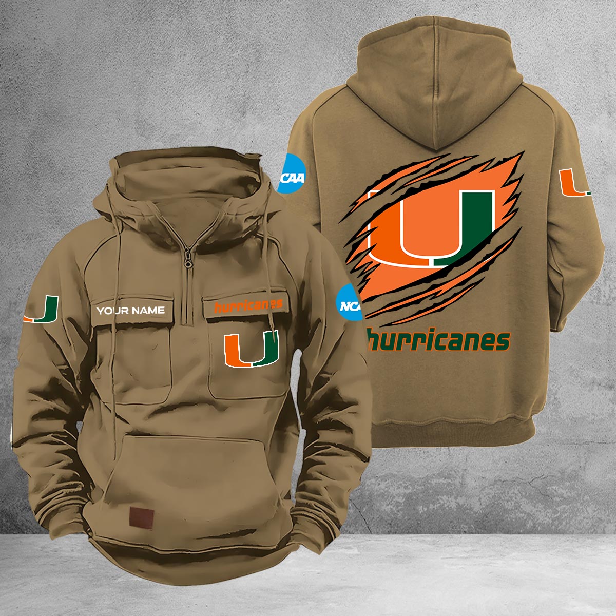Miami Hurricanes Multi-Pockets Zip-Up Hoodie - Famjoys Miami Hurricanes Multi-Pockets Zip-Up Hoodie - Famjoys
