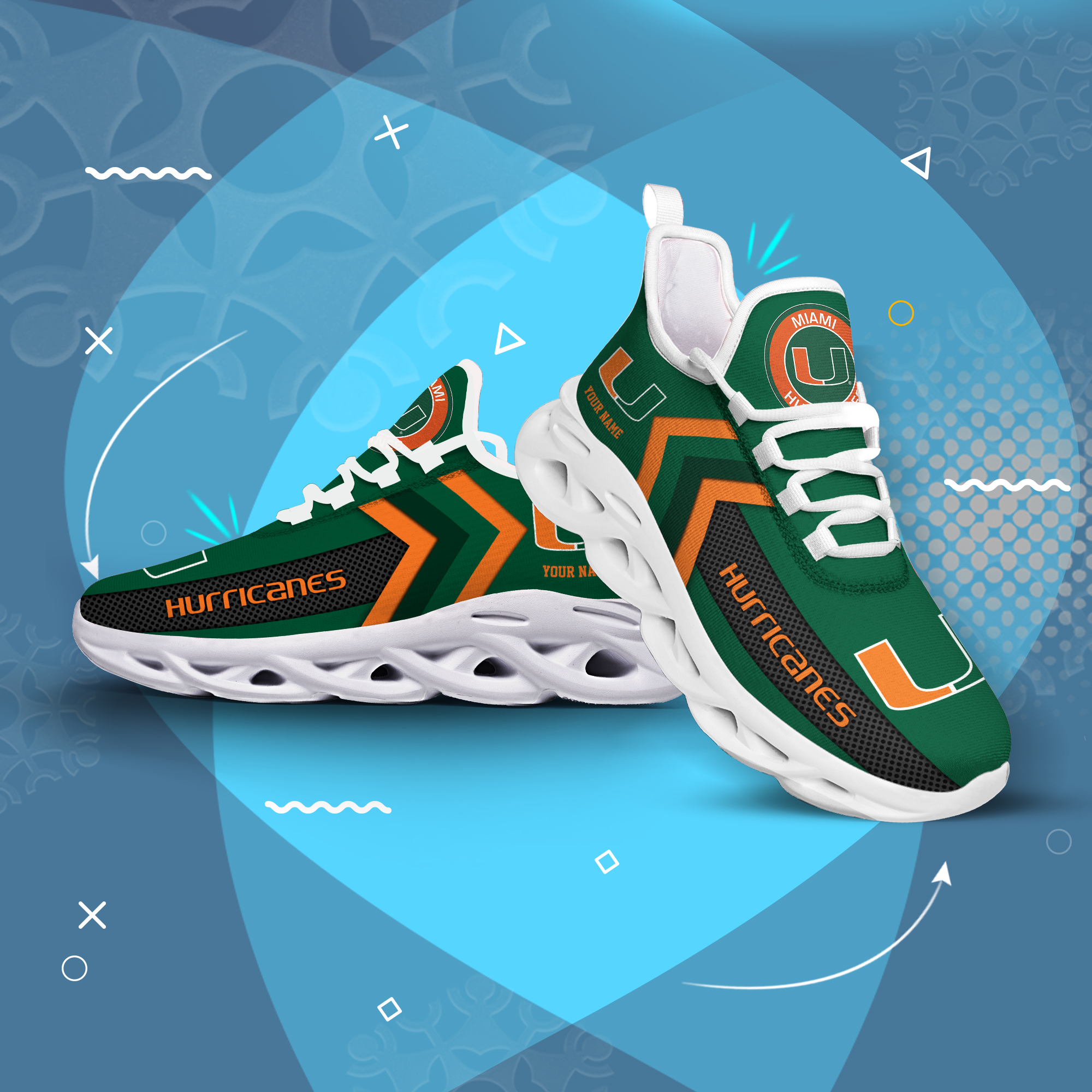 Miami Hurricanes Personalized Custom Name Max Soul Shoes DS003 - Famjoys Miami Hurricanes Personalized Custom Name Max Soul Shoes DS003 - Famjoys