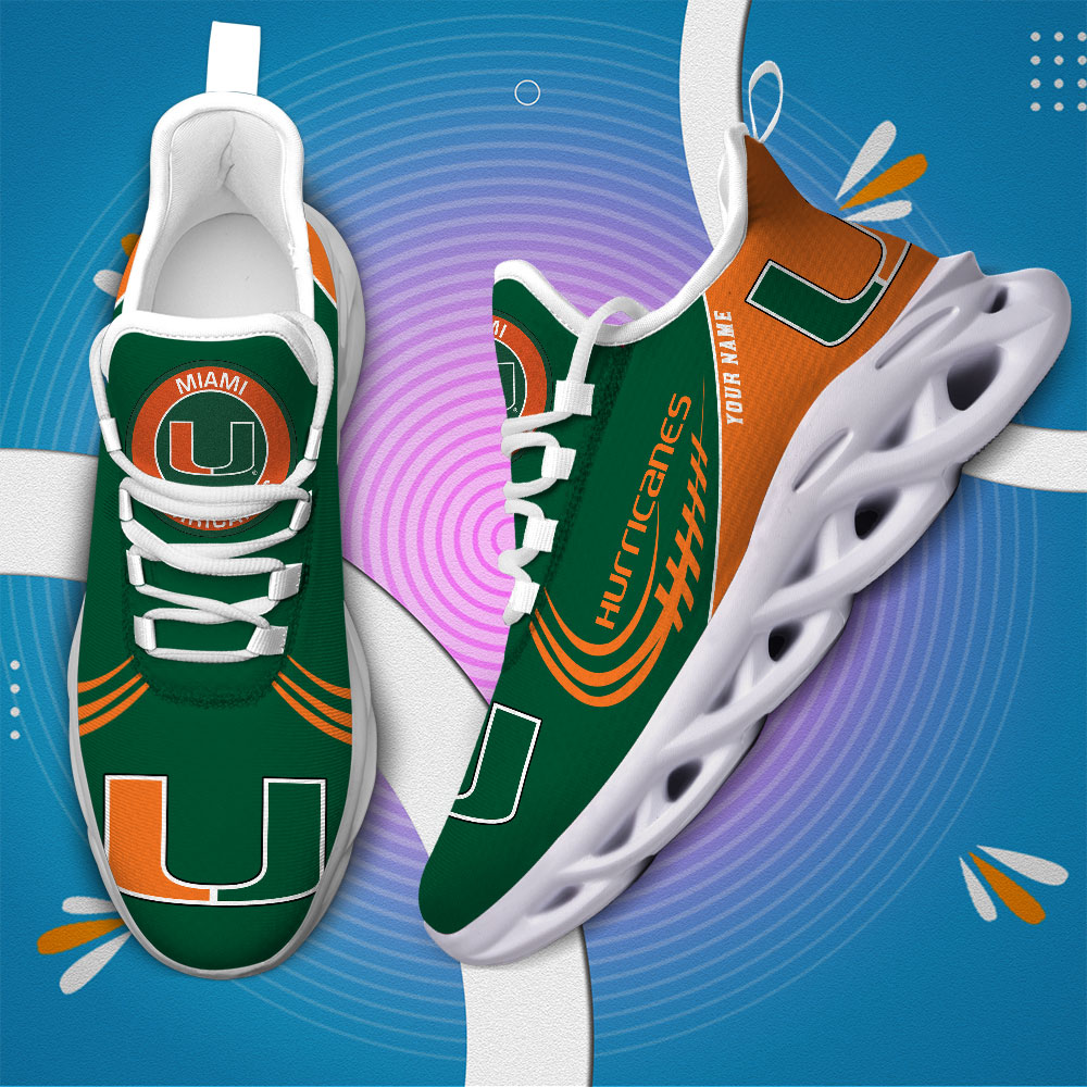 Miami Hurricanes PERSONALIZED MAX SOUL SHOES T1 - Famjoys Miami Hurricanes PERSONALIZED MAX SOUL SHOES T1 - Famjoys