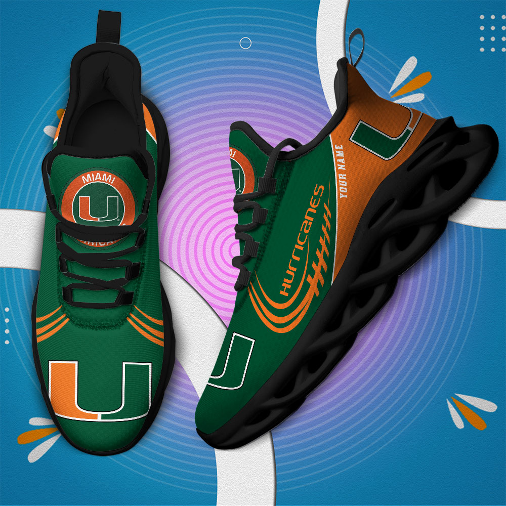 Miami Hurricanes PERSONALIZED MAX SOUL SHOES T1 - Famjoys Miami Hurricanes PERSONALIZED MAX SOUL SHOES T1 - Famjoys