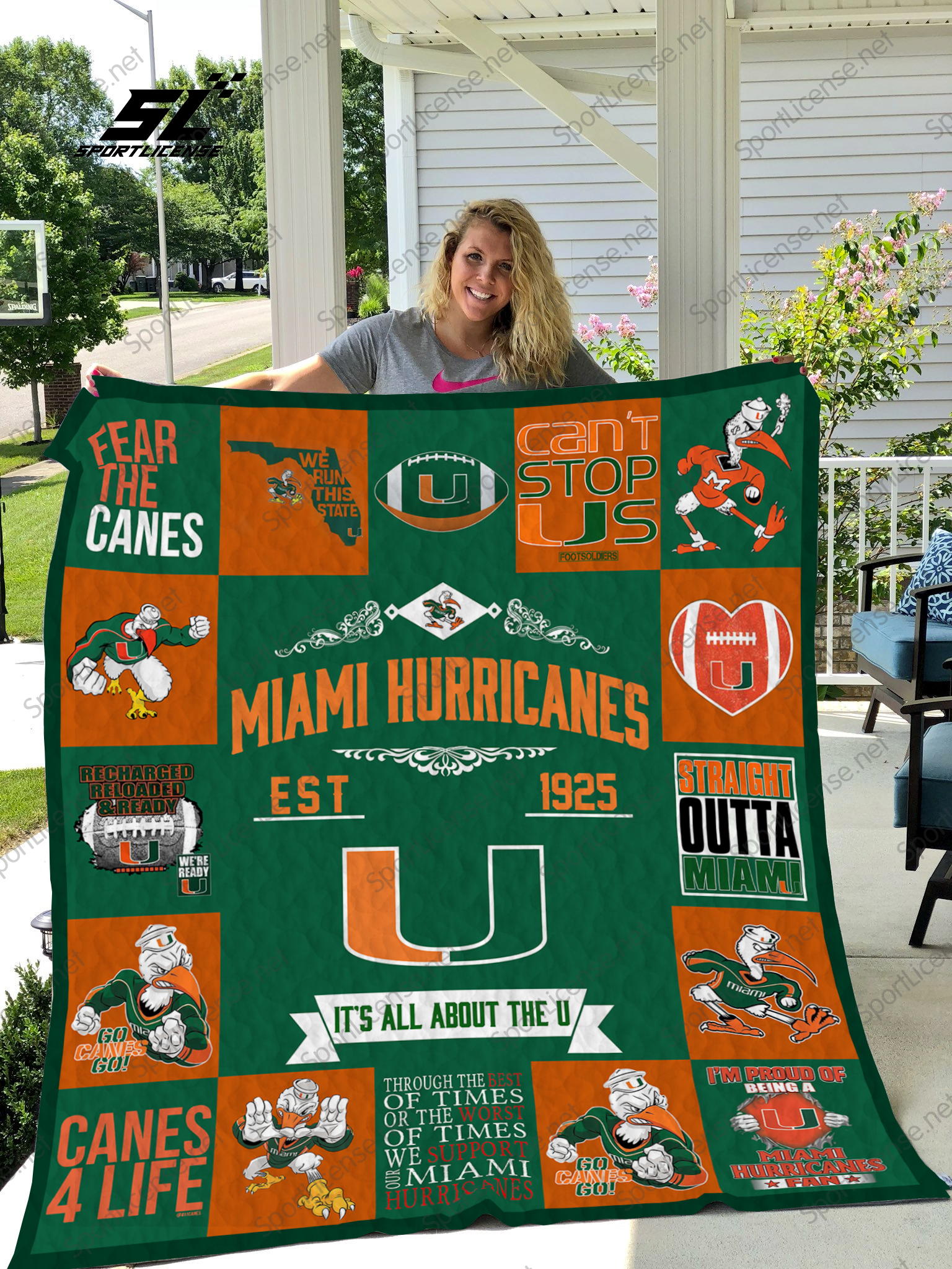 Miami Hurricanes Quilt Blanket 01 - Famjoys Miami Hurricanes Quilt Blanket 01 - Famjoys