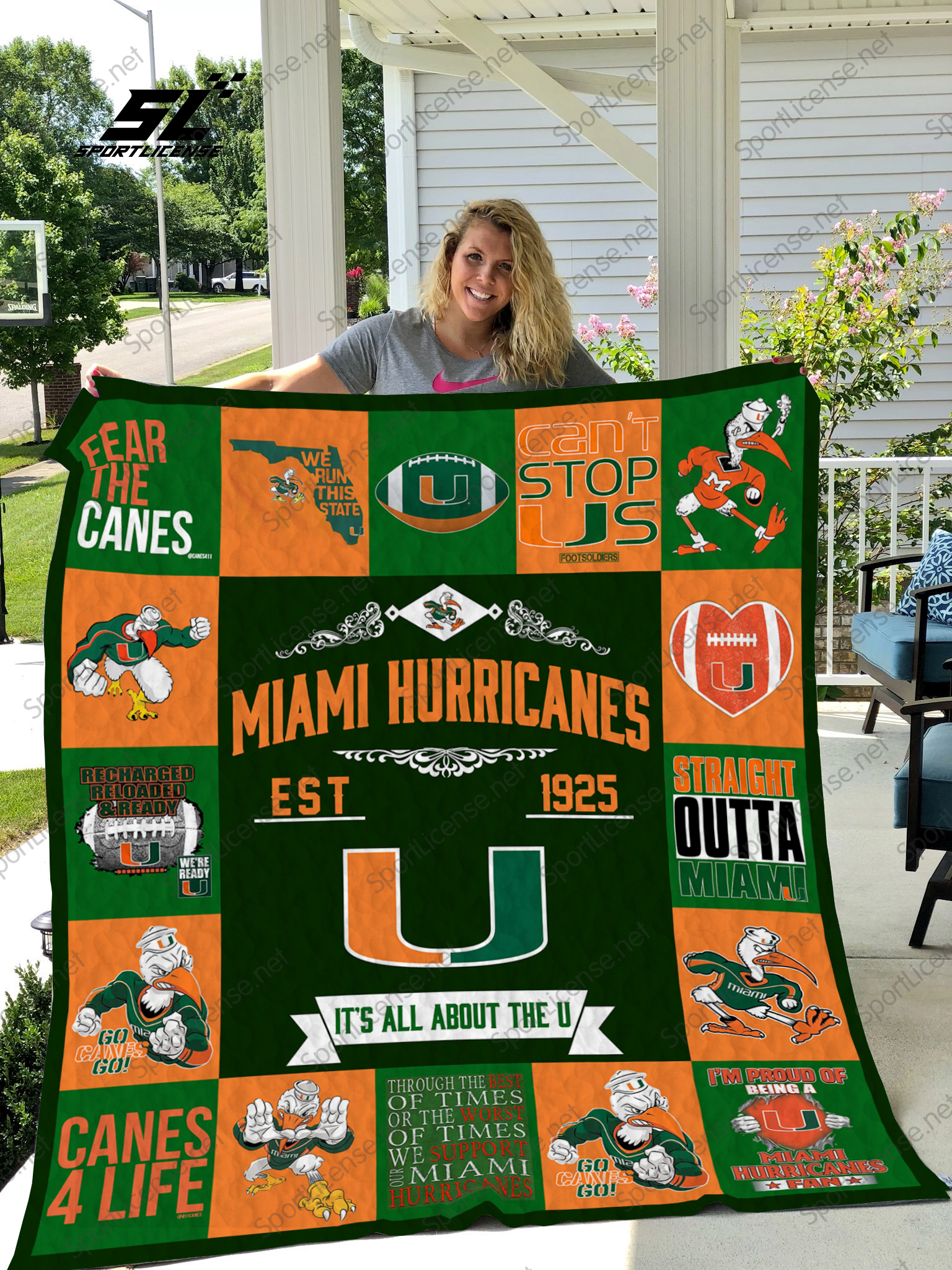 Miami Hurricanes Quilt Blanket 01 - Famjoys Miami Hurricanes Quilt Blanket 01 - Famjoys