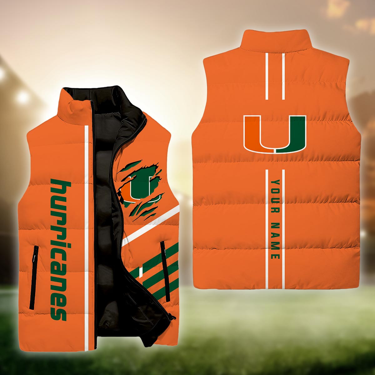 Miami Hurricanes Sleeveless Down Puffer Jacket - Famjoys Miami Hurricanes Sleeveless Down Puffer Jacket - Famjoys