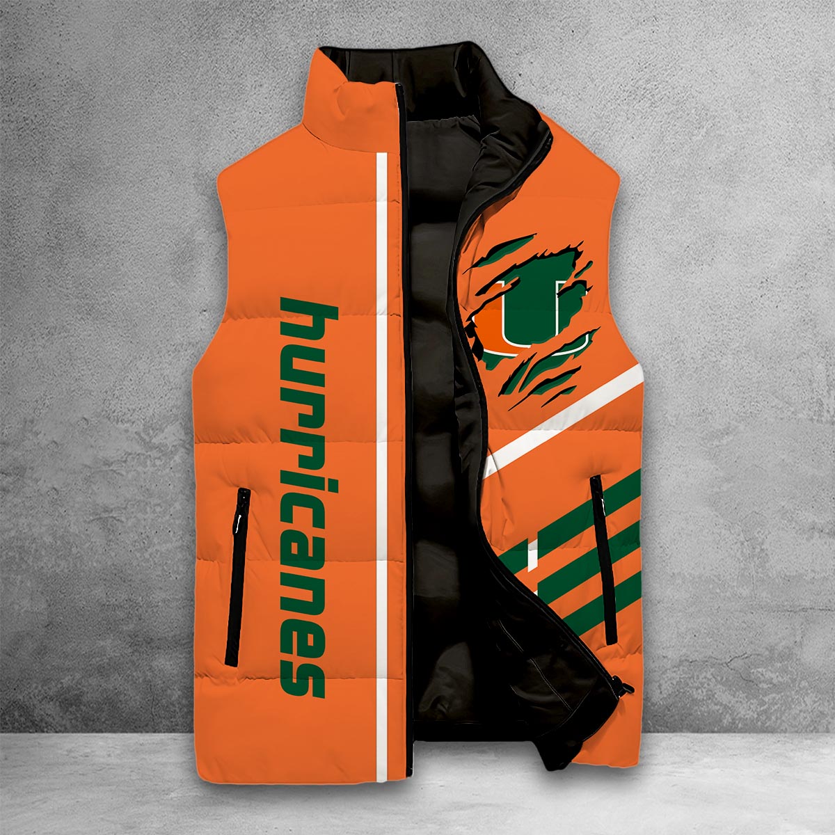Miami Hurricanes Sleeveless Down Puffer Jacket - Famjoys Miami Hurricanes Sleeveless Down Puffer Jacket - Famjoys