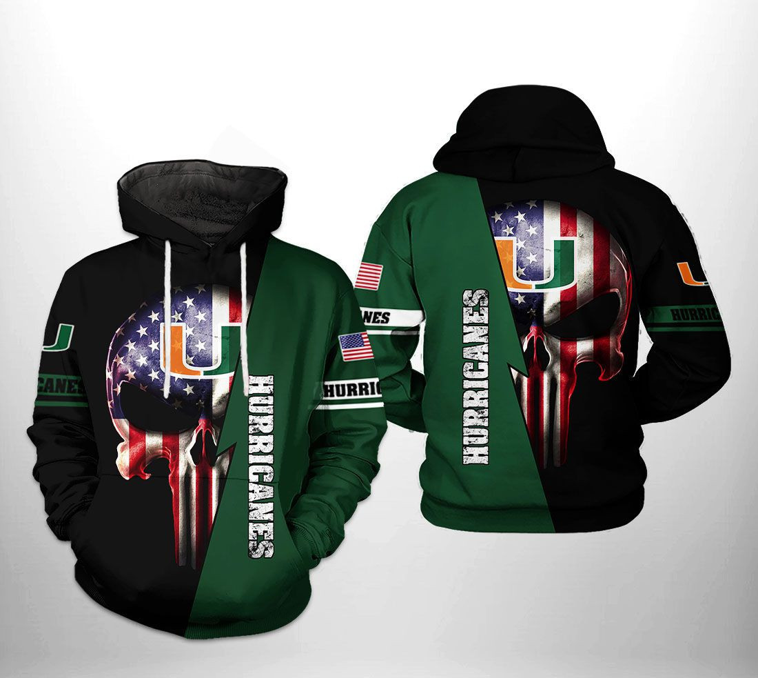 Miami Hurricanes US Flag Skull 3D All Over Print - Famjoys Miami Hurricanes US Flag Skull 3D All Over Print - Famjoys