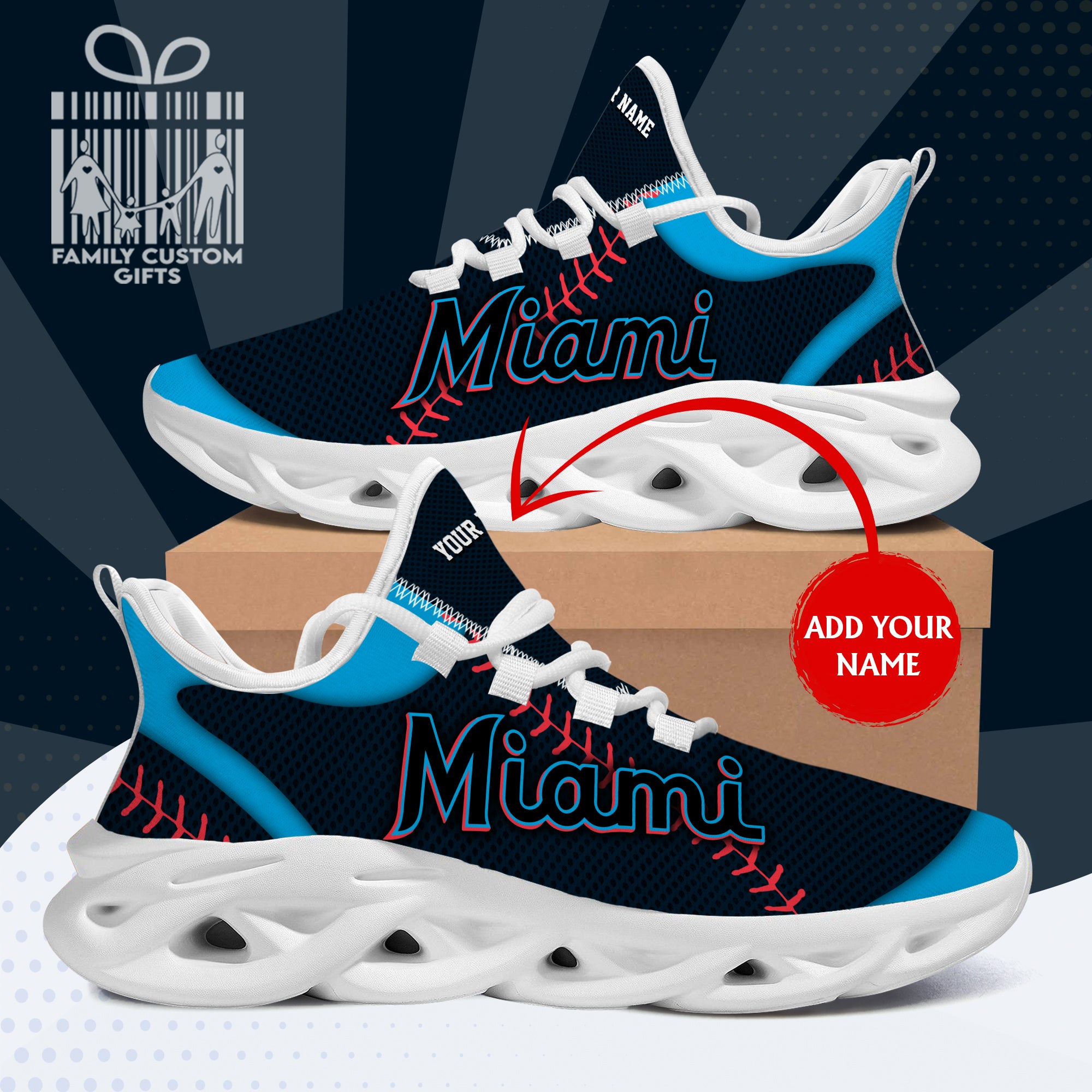 Miami Marlins Custom Baseball Personalized Max Soul Sneakers Running Sport Shoes for Men Women