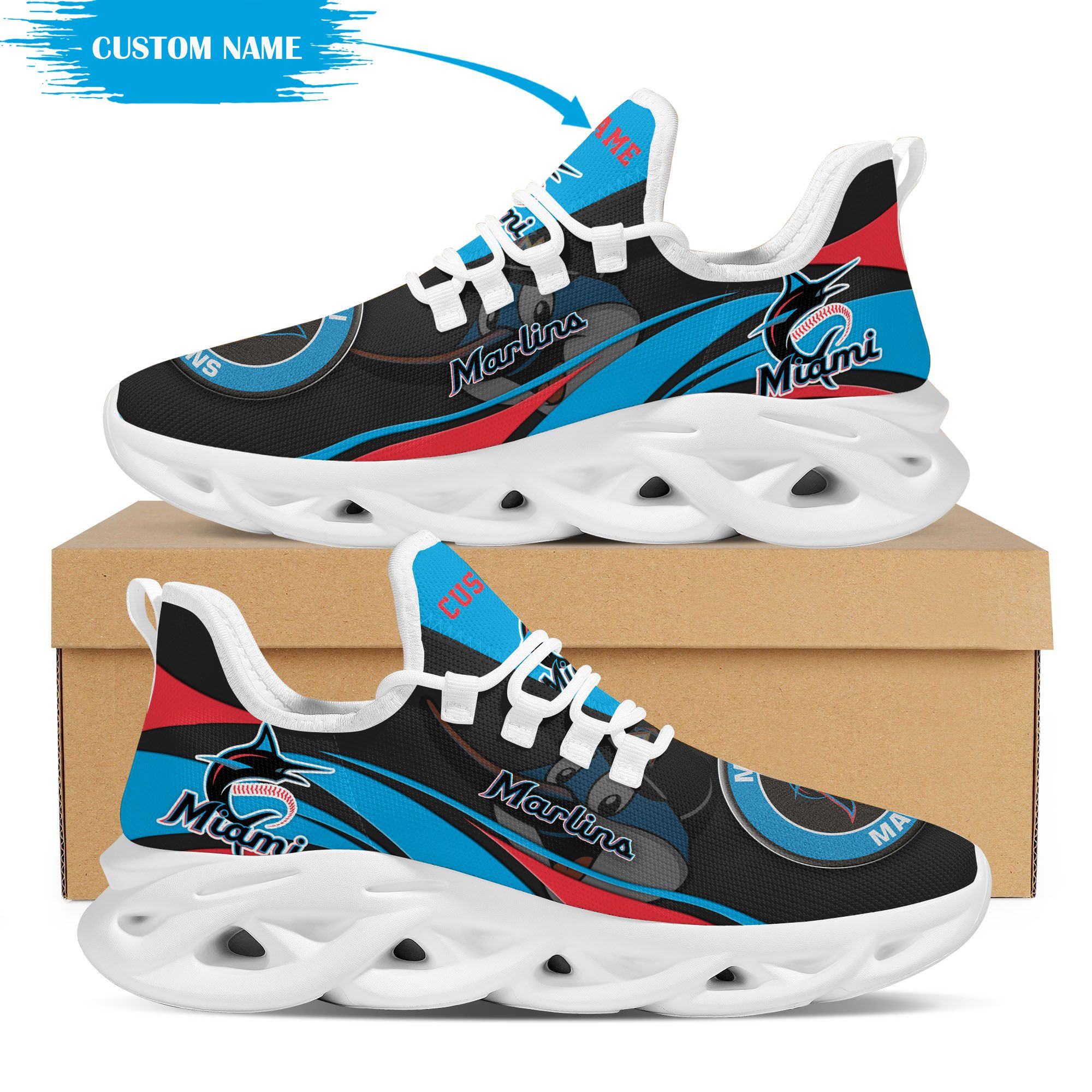 Miami Marlins Mascot Custom Name Personalized Max Soul Sneakers - Famjoys Miami Marlins Mascot Custom Name Personalized Max Soul Sneakers - Famjoys