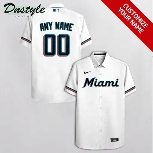 Miami Marlins Personalized White Hawaiian Shirt - Famjoys Miami Marlins Personalized White Hawaiian Shirt - Famjoys