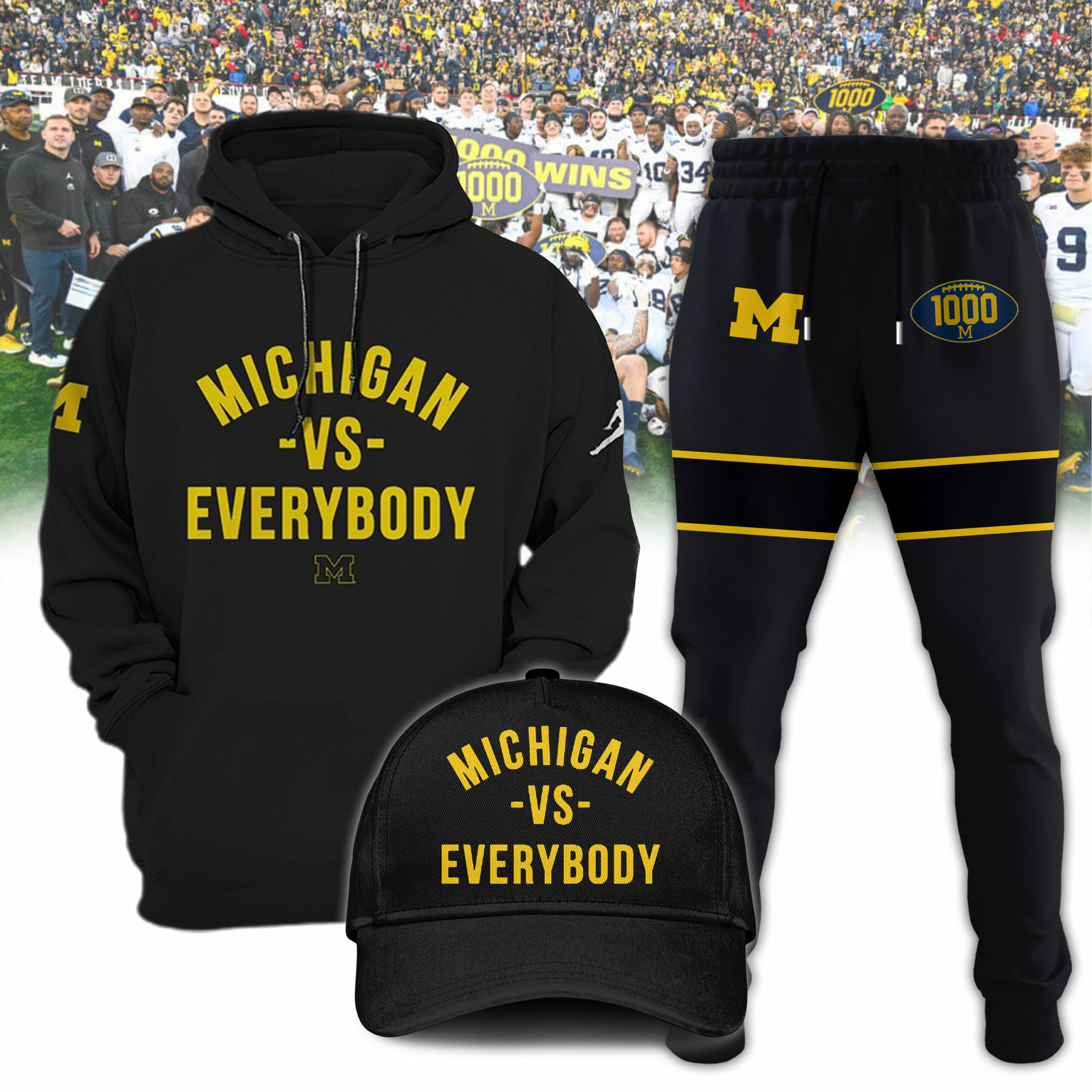 Michigan Football Michigan VsEverybody Hoodie + Jogger + Cap Special Edition - Famjoys Michigan Football Michigan VsEverybody Hoodie + Jogger + Cap Special Edition - Famjoys