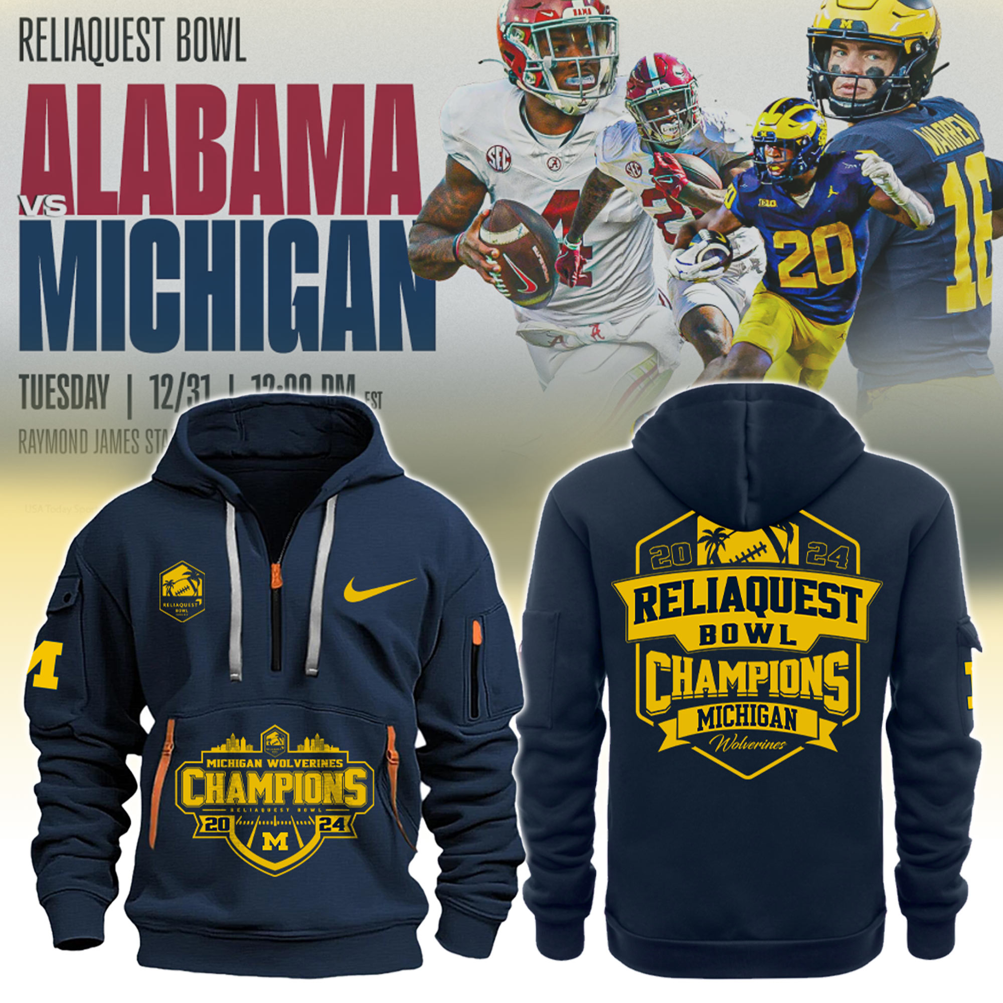 Michigan Football ReliaQuest Bowl Champions Hoodie - Famjoys Michigan Football ReliaQuest Bowl Champions Hoodie - Famjoys