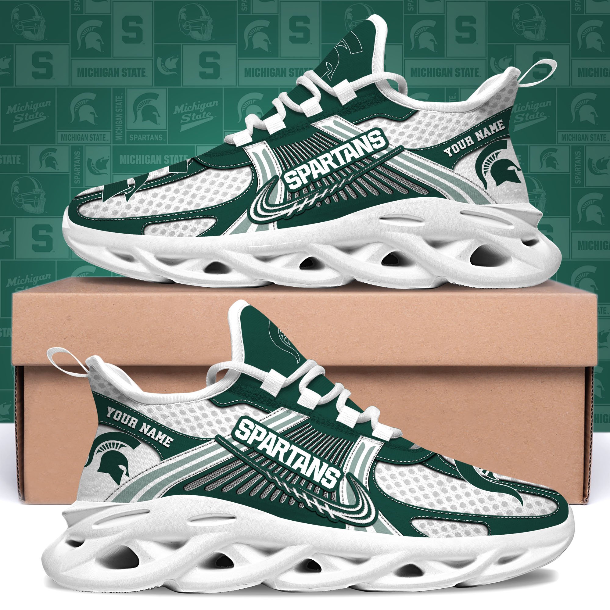 Michigan State Spartans Clunky Sneakers Custom Your Name, Sport Sneakers ETRG-62343 - Famjoys Michigan State Spartans Clunky Sneakers Custom Your Name, Sport Sneakers ETRG-62343 - Famjoys