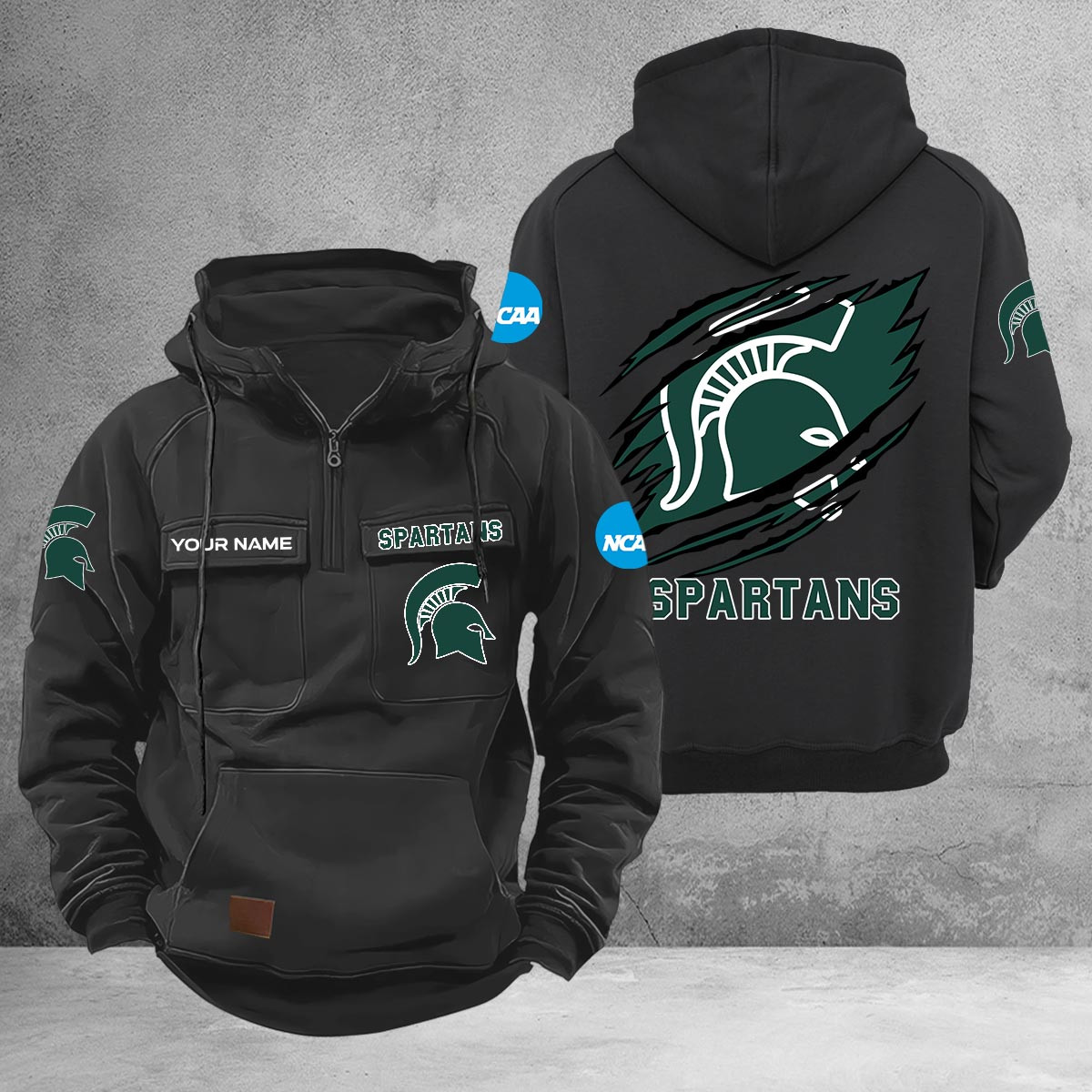 Michigan State Spartans Multi-Pockets Zip-Up Hoodie - Famjoys Michigan State Spartans Multi-Pockets Zip-Up Hoodie - Famjoys