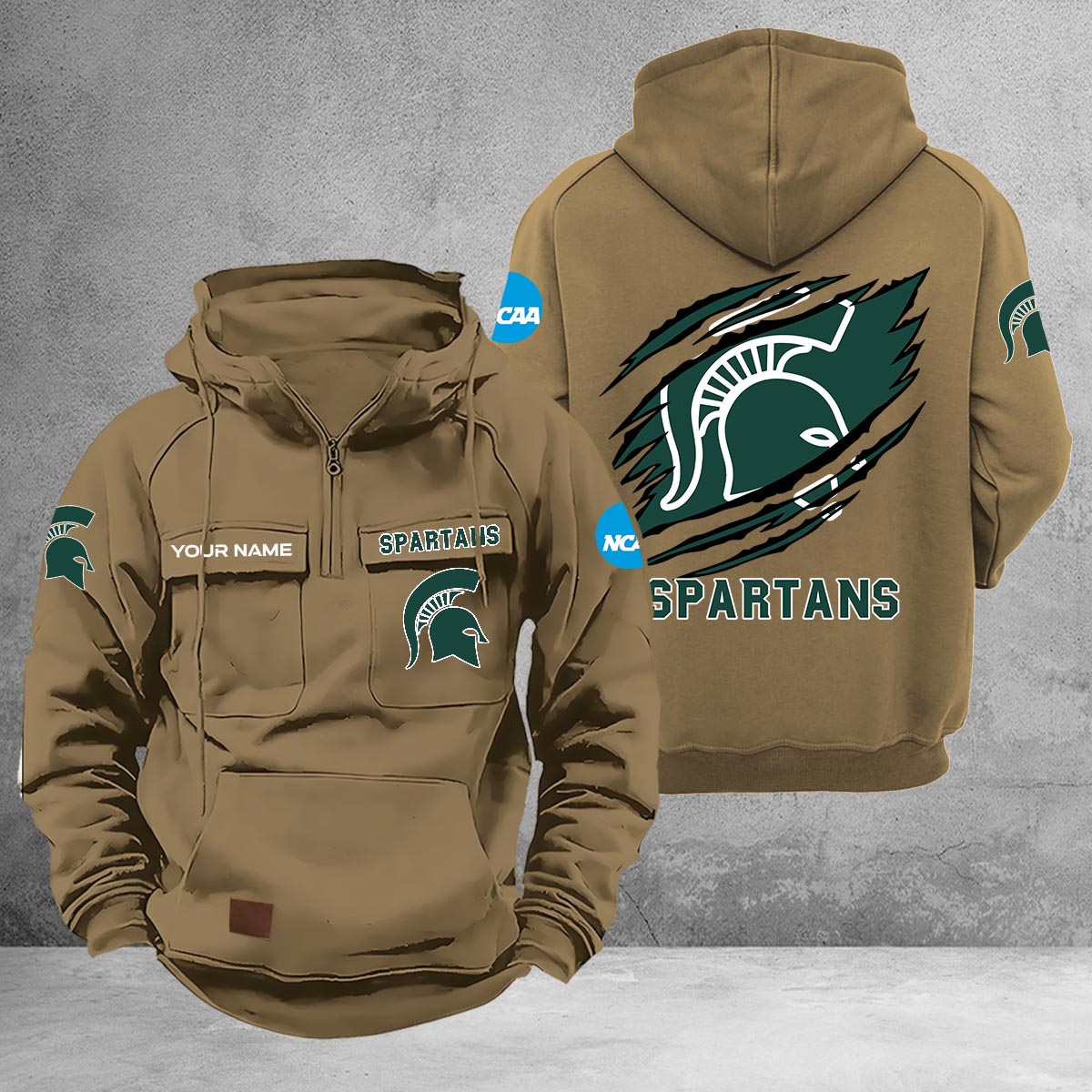 Michigan State Spartans Multi-Pockets Zip-Up Hoodie - Famjoys Michigan State Spartans Multi-Pockets Zip-Up Hoodie - Famjoys