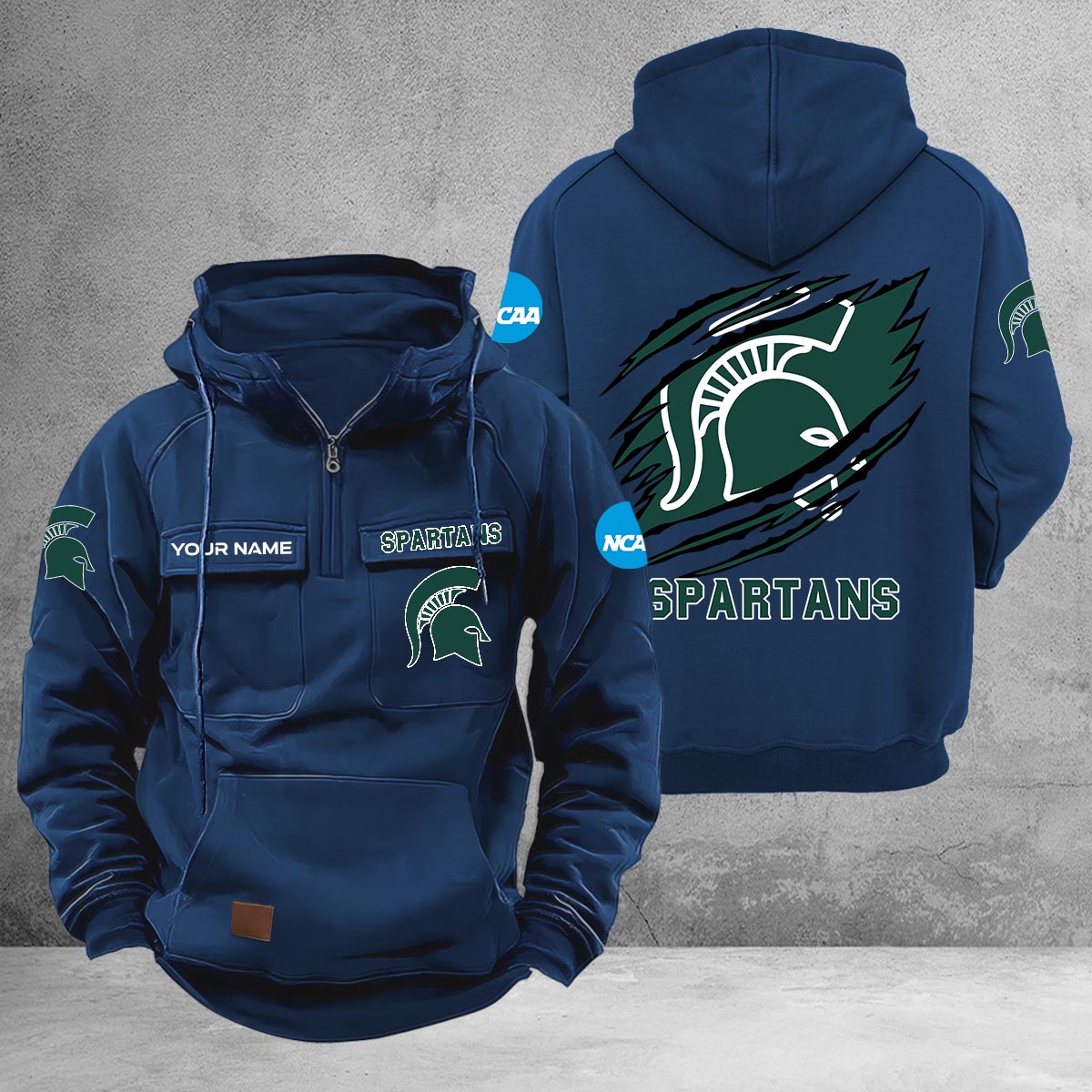 Michigan State Spartans Multi-Pockets Zip-Up Hoodie - Famjoys Michigan State Spartans Multi-Pockets Zip-Up Hoodie - Famjoys
