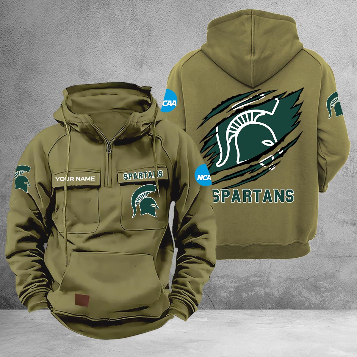 Michigan State Spartans Multi-Pockets Zip-Up Hoodie - Famjoys Michigan State Spartans Multi-Pockets Zip-Up Hoodie - Famjoys