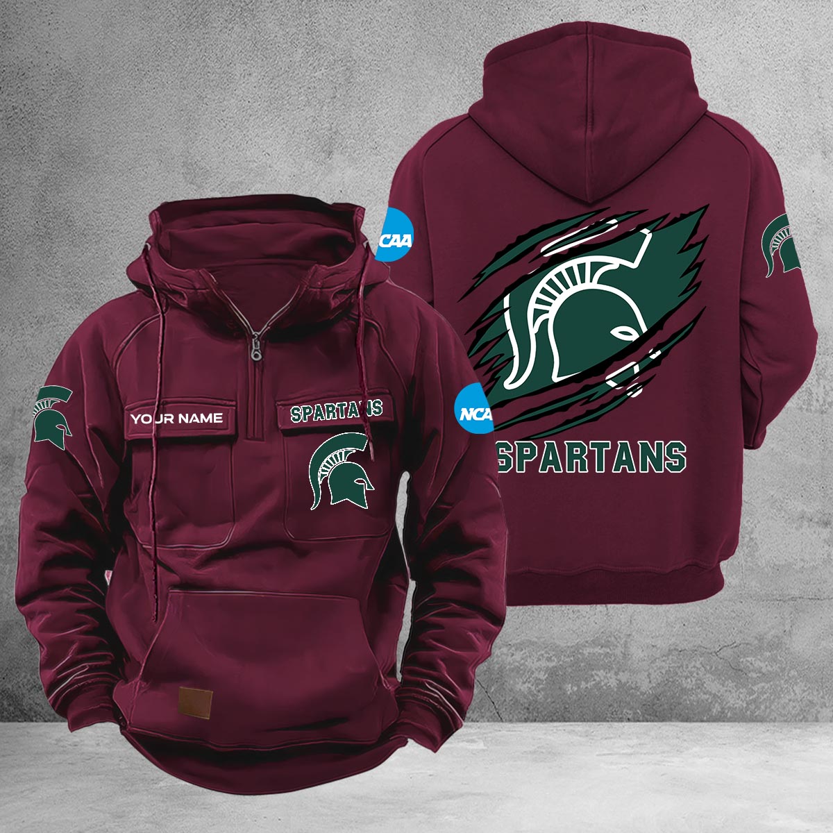 Michigan State Spartans Multi-Pockets Zip-Up Hoodie - Famjoys Michigan State Spartans Multi-Pockets Zip-Up Hoodie - Famjoys