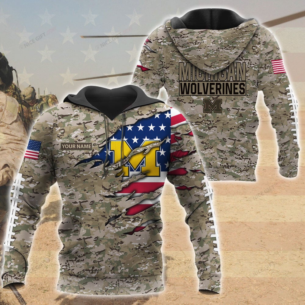 Michigan Wolverines Custom Name Camouflage Hoodie - Famjoys Michigan Wolverines Custom Name Camouflage Hoodie - Famjoys