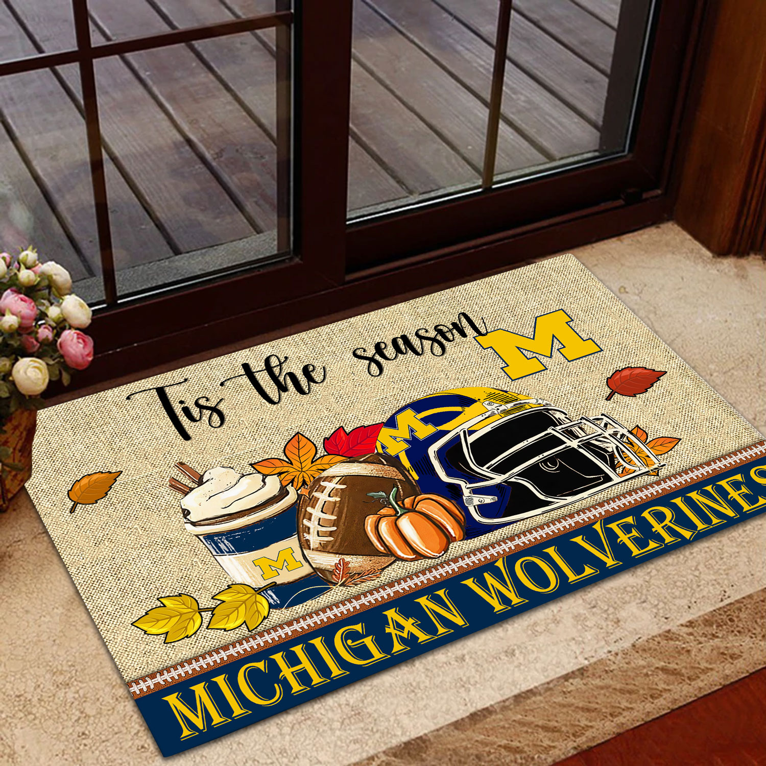Michigan Wolverines Fall Football Custom Doormat - Custom Text - Famjoys Michigan Wolverines Fall Football Custom Doormat - Custom Text - Famjoys