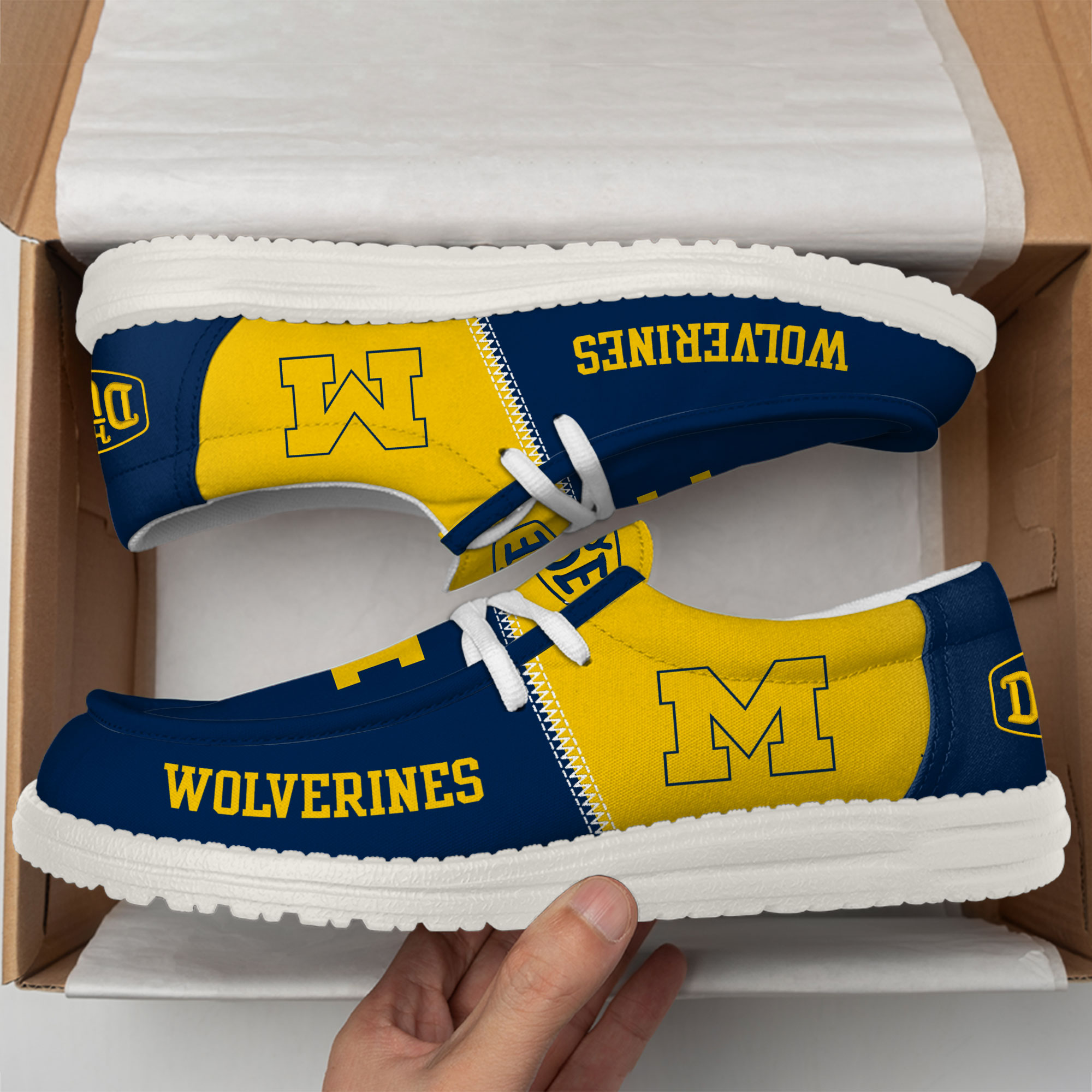 Michigan Wolverines Football Hey Dude Canvas Loafer Shoes HDS01 - Famjoys Michigan Wolverines Football Hey Dude Canvas Loafer Shoes HDS01 - Famjoys